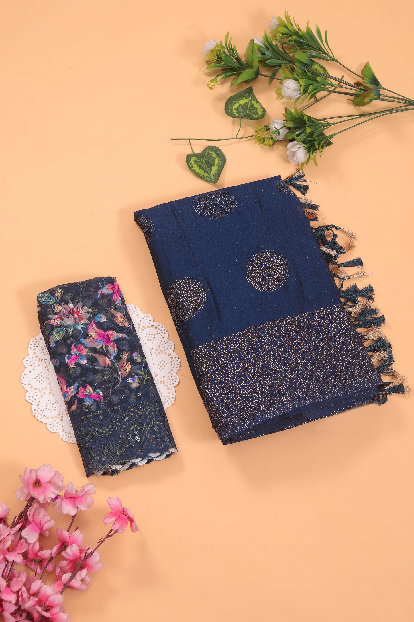 Mangalam Multicolor Moss Saree with Digital Shifli Blouse and Jhaalar Work (4 Colours Available). *