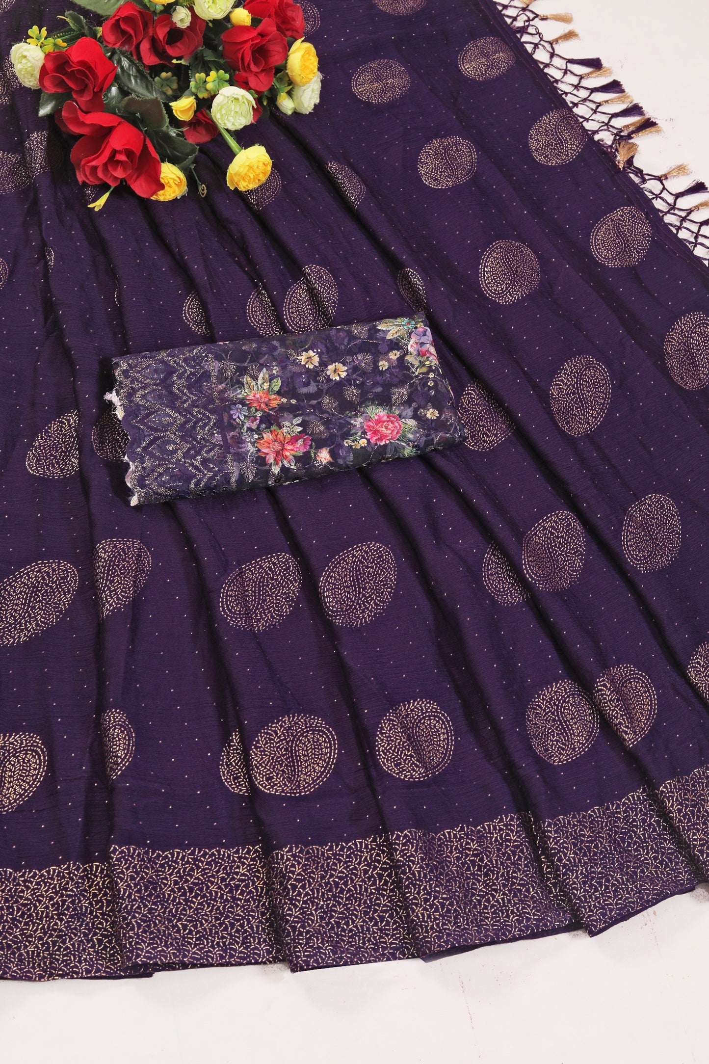 Mangalam Multicolor Moss Saree with Digital Shifli Blouse and Jhaalar Work (4 Colours Available). *