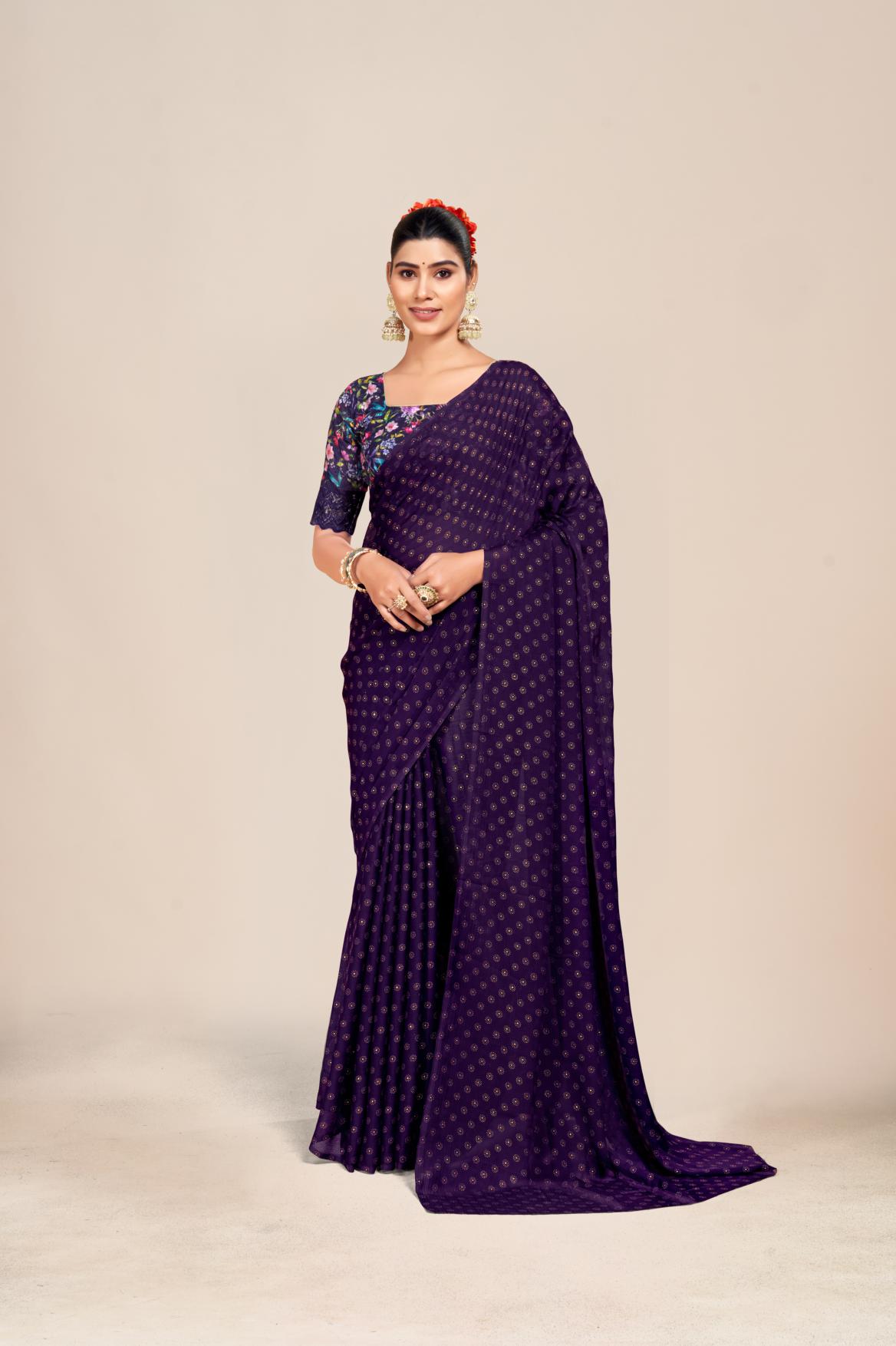 Vande Dark Multicolor Saree with Digital Printed Blouse and Best Selling Saree Design (8 Colours Available). *
