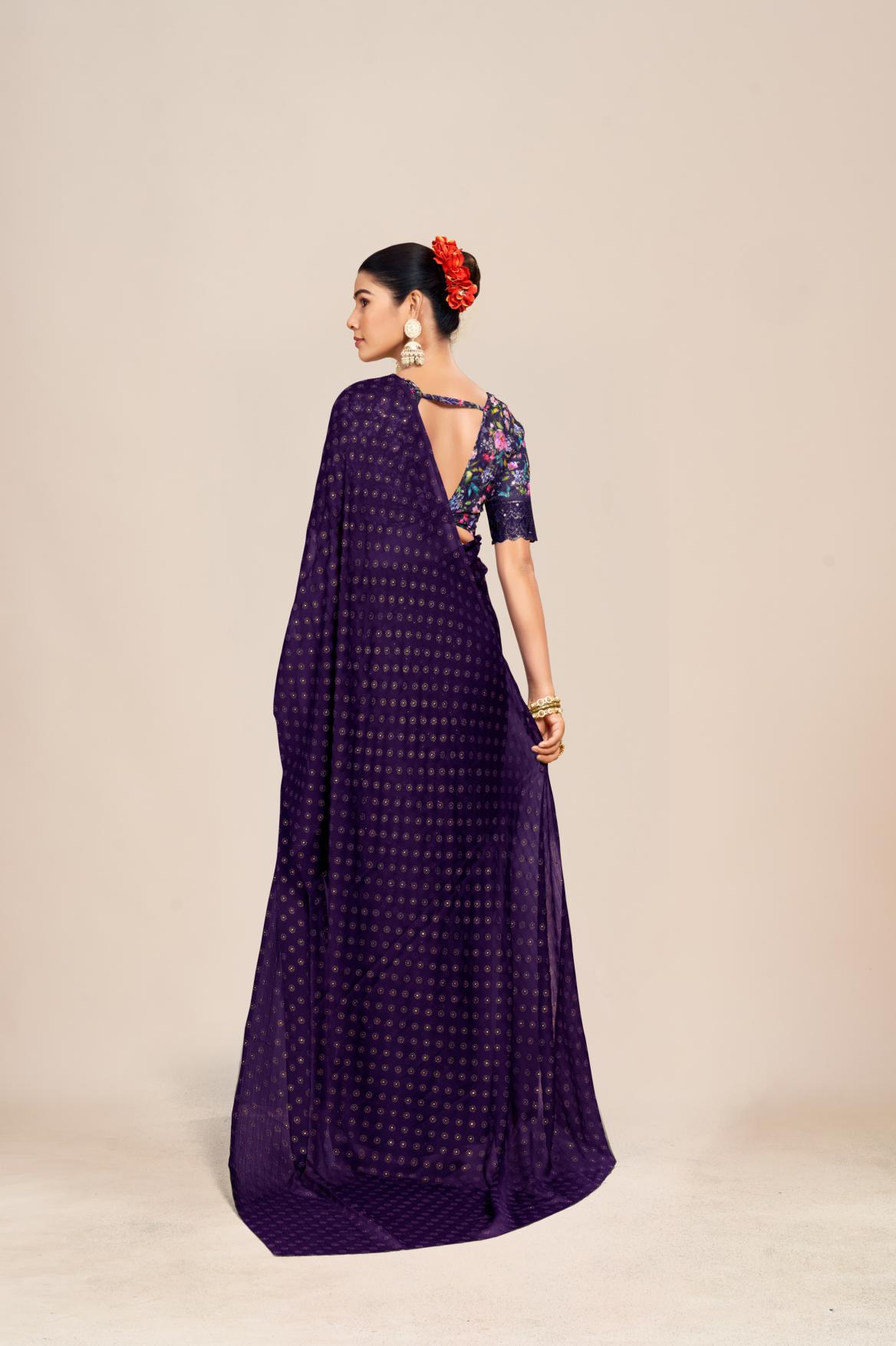 Vande Dark Multicolor Saree with Digital Printed Blouse and Best Selling Saree Design (8 Colours Available). *