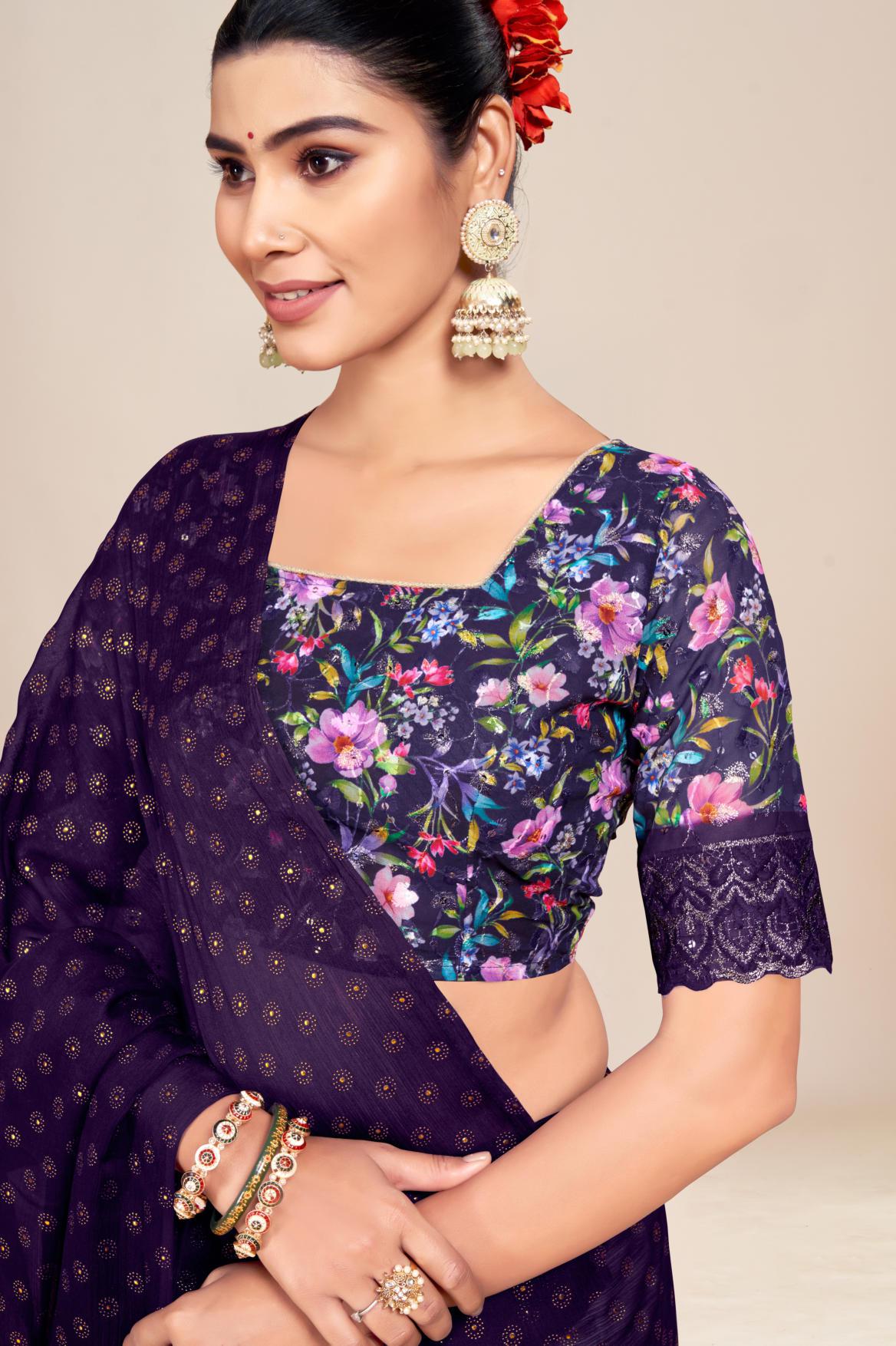 Vande Dark Multicolor Saree with Digital Printed Blouse and Best Selling Saree Design (8 Colours Available). *
