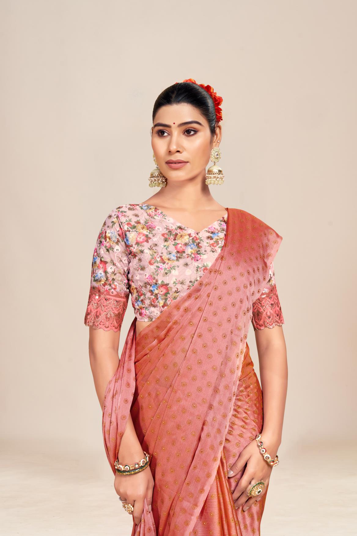 Vande Chiffon Saree with Digital Printed Blouse and Best Selling Saree Design. (8 Colours Available).* ** *