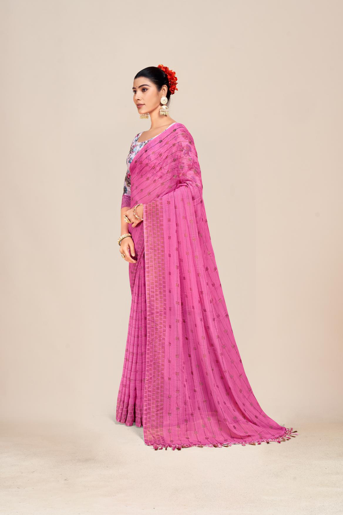 Swikar Multicolor Saree with Silver Foil Printing and Fancy Fabric (8 Colours Available). *
