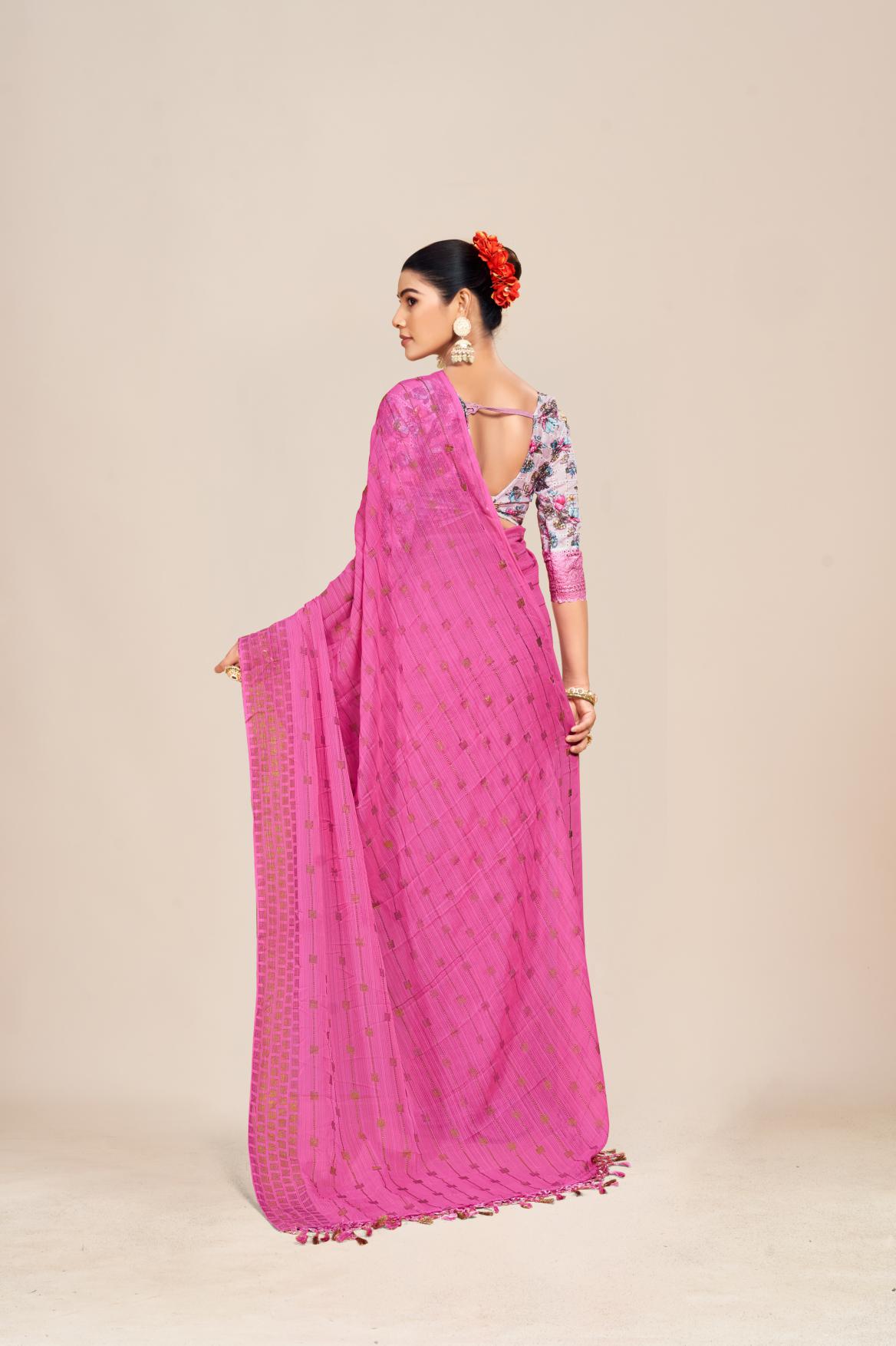 Swikar Multicolor Saree with Silver Foil Printing and Fancy Fabric (8 Colours Available). *