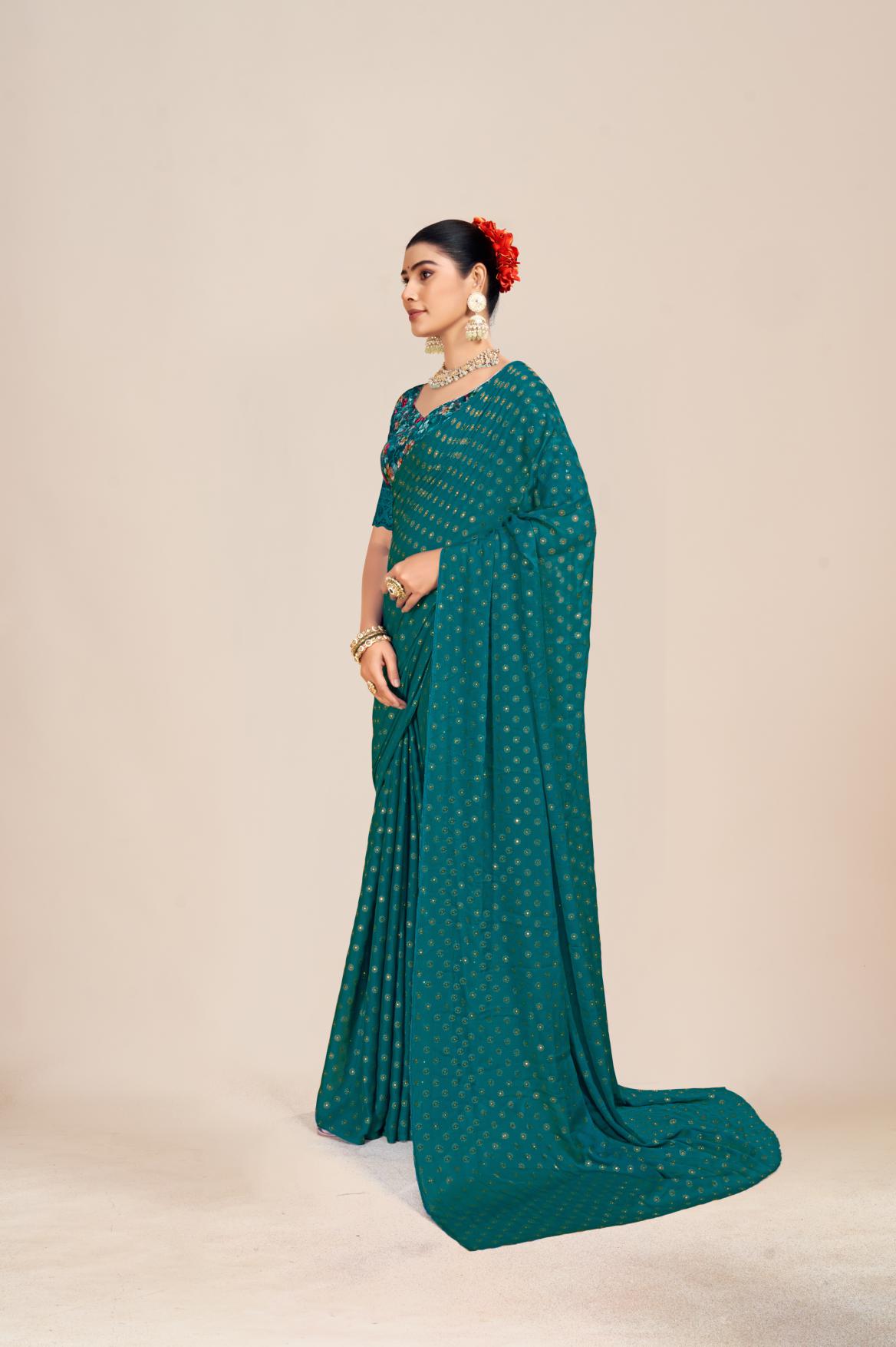 Vande Dark Multicolor Saree with Digital Printed Blouse and Best Selling Saree Design (8 Colours Available). *