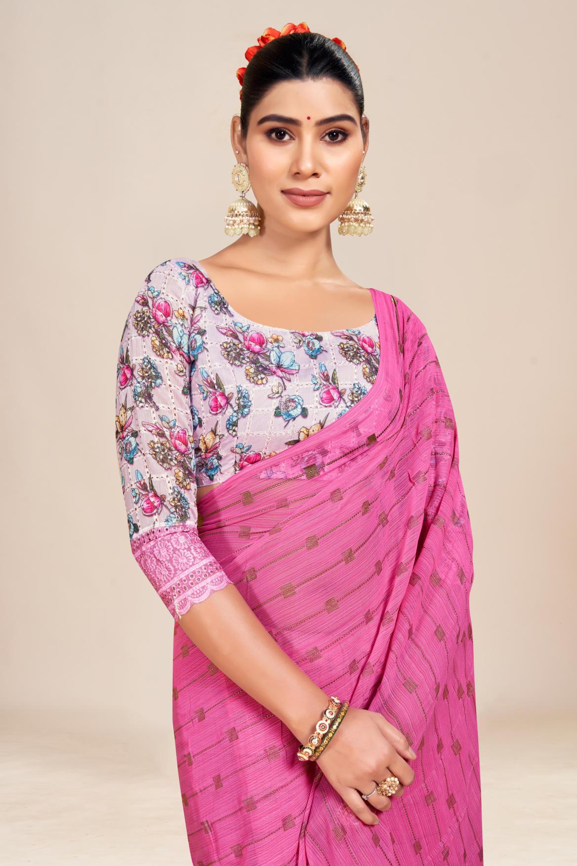 Swikar Multicolor Saree with Silver Foil Printing and Fancy Fabric (8 Colours Available). *