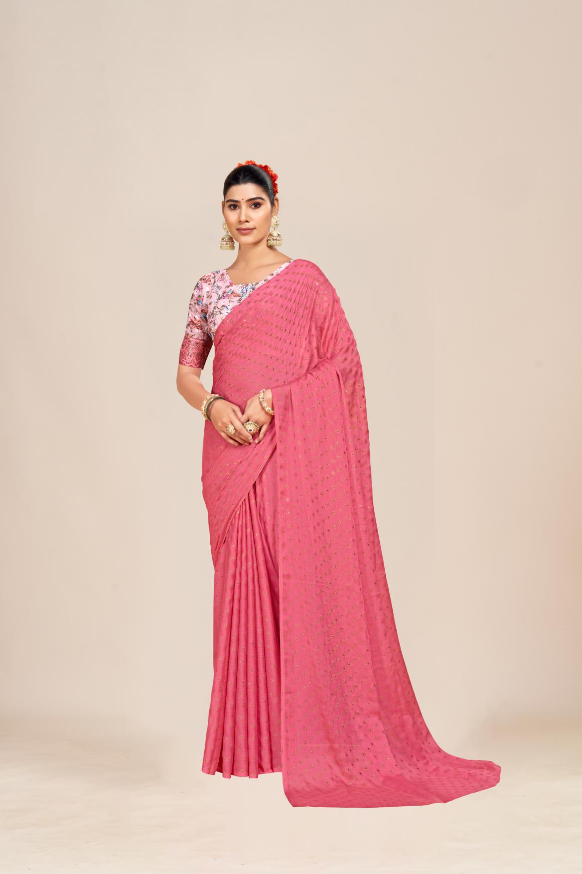 Vande Chiffon Saree with Digital Printed Blouse and Best Selling Saree Design. (8 Colours Available).* ** * *