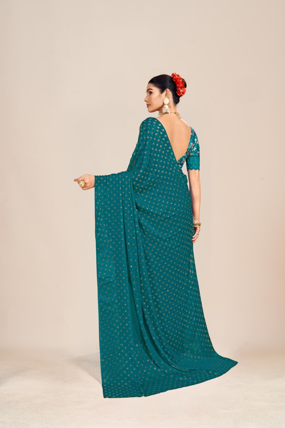 Vande Dark Multicolor Saree with Digital Printed Blouse and Best Selling Saree Design (8 Colours Available). *