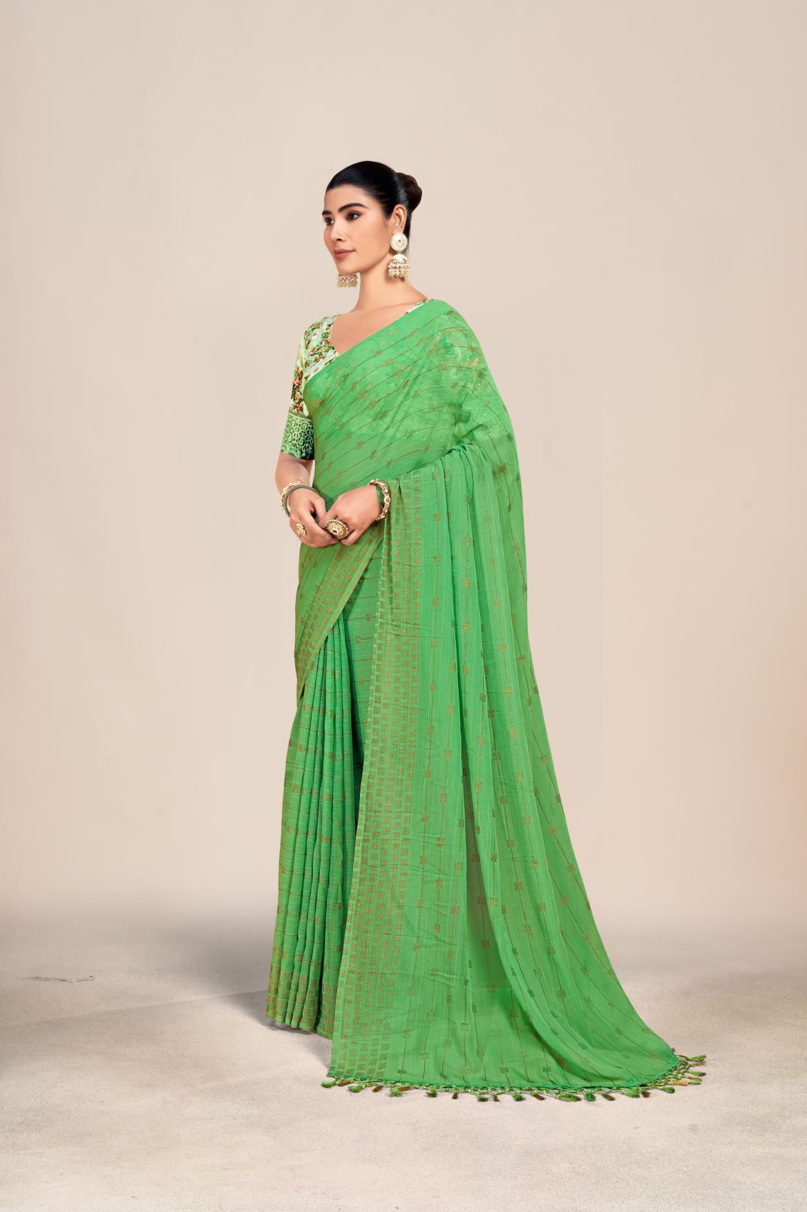Swikar Multicolor Saree with Silver Foil Printing and Fancy Fabric (8 Colours Available). *
