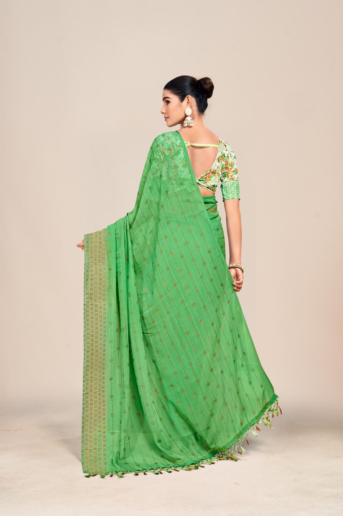 Swikar Multicolor Saree with Silver Foil Printing and Fancy Fabric (8 Colours Available). *