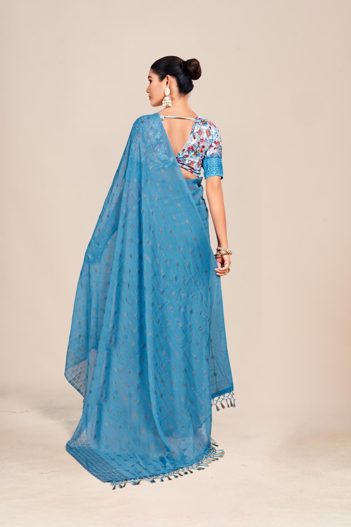 Swikar Multicolor Saree with Silver Foil Printing and Fancy Fabric (8 Colours Available). *