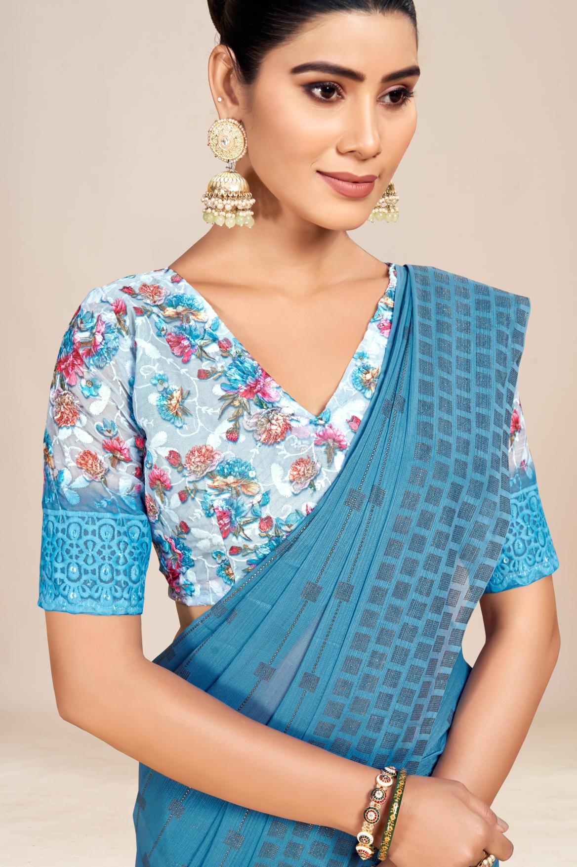 Swikar Multicolor Saree with Silver Foil Printing and Fancy Fabric (8 Colours Available). *