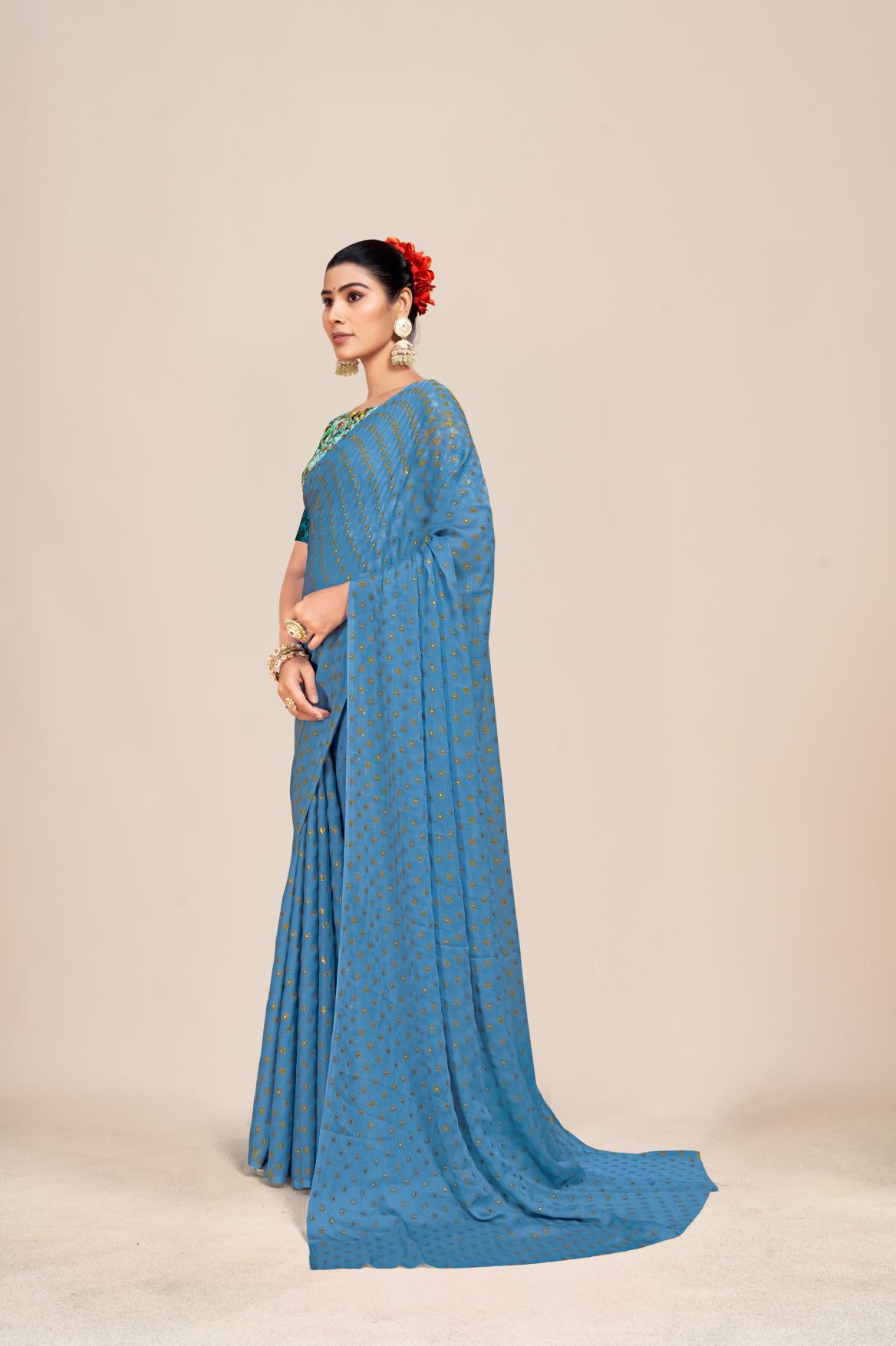 Vande Chiffon Saree with Digital Printed Blouse and Best Selling Saree Design. (8 Colours Available).* ** * *