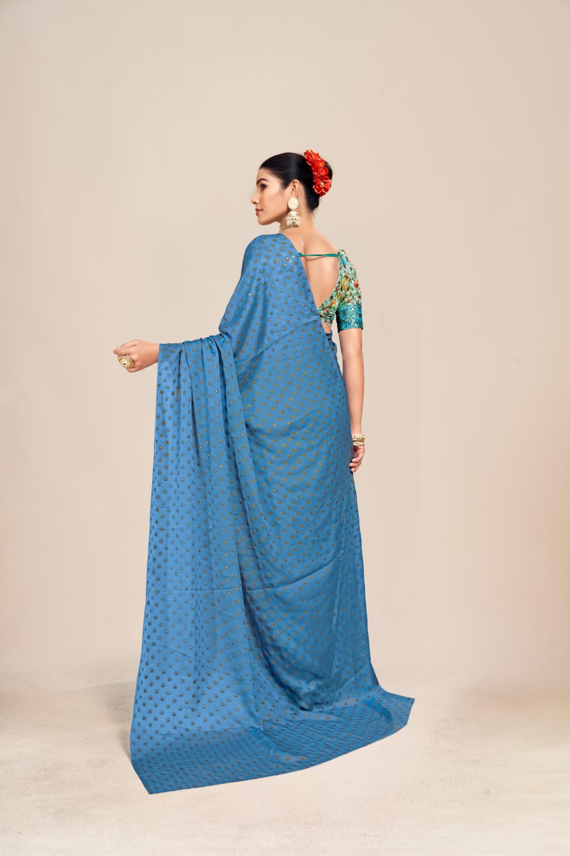 Vande Chiffon Saree with Digital Printed Blouse and Best Selling Saree Design. (8 Colours Available).*
