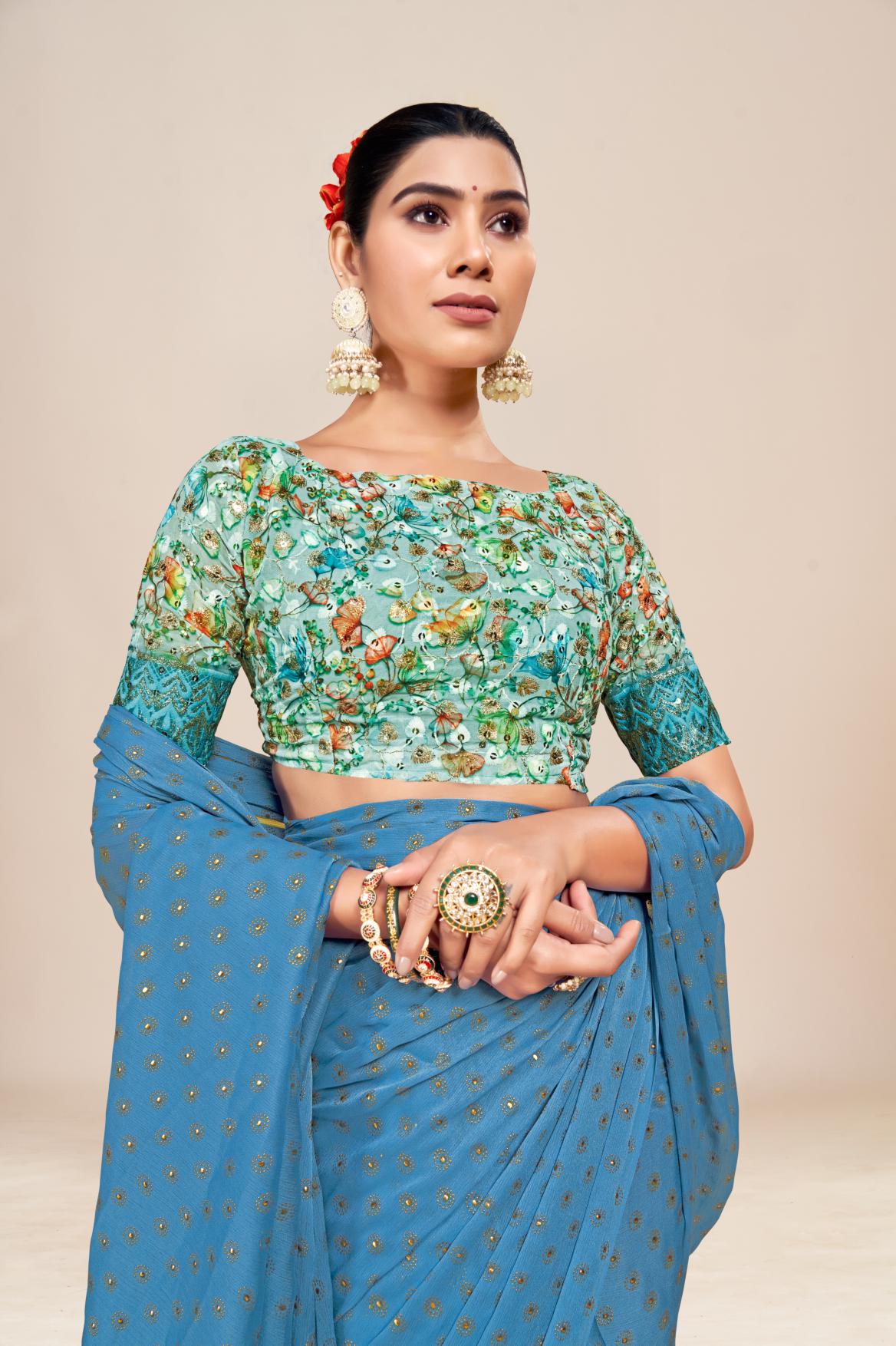 Vande Chiffon Saree with Digital Printed Blouse and Best Selling Saree Design. (8 Colours Available).* ** * *