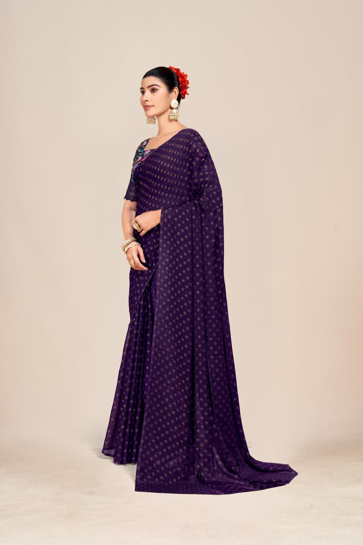Vande Dark Multicolor Saree with Digital Printed Blouse and Best Selling Saree Design (8 Colours Available). *