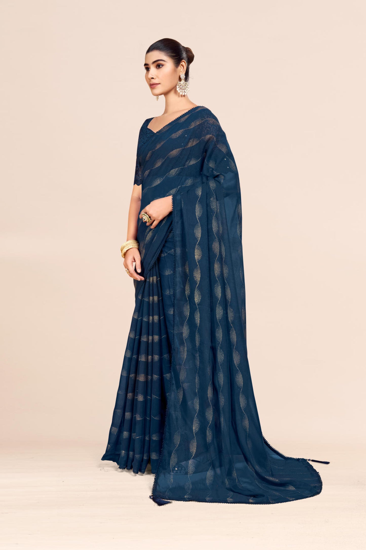 Omega Chiffon Saree with Tone to Tone Matching. *