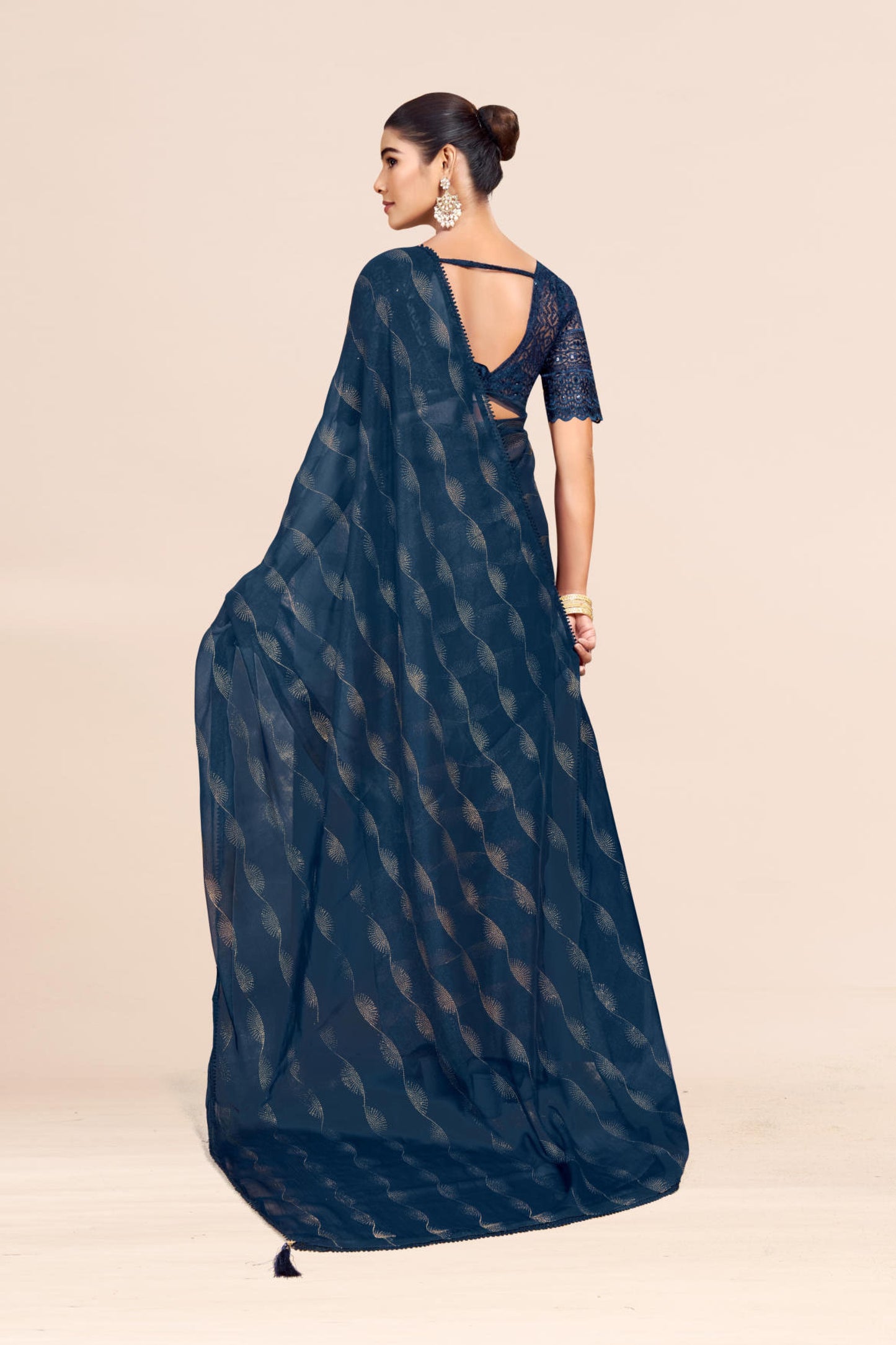Omega Chiffon Saree with Tone to Tone Matching. *