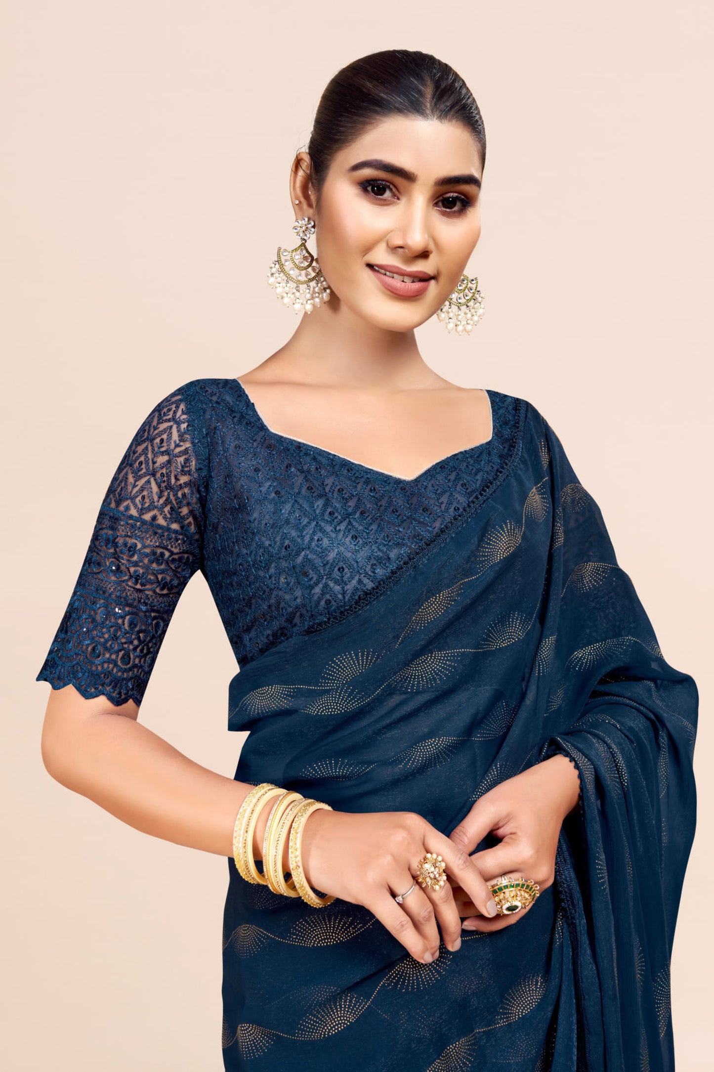 Omega Chiffon Saree with Tone to Tone Matching. *
