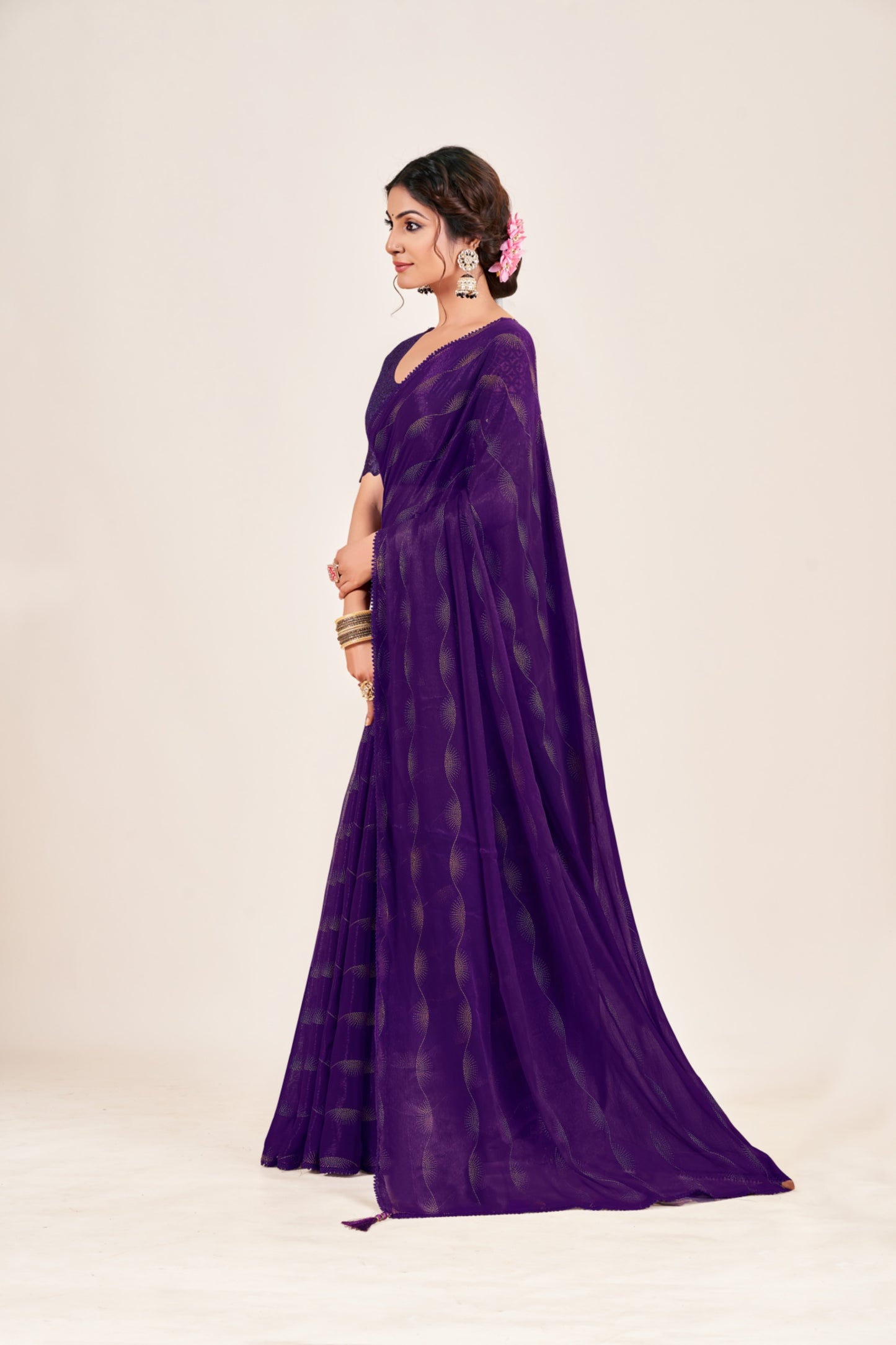 Omega Chiffon Saree with Tone to Tone Matching. *