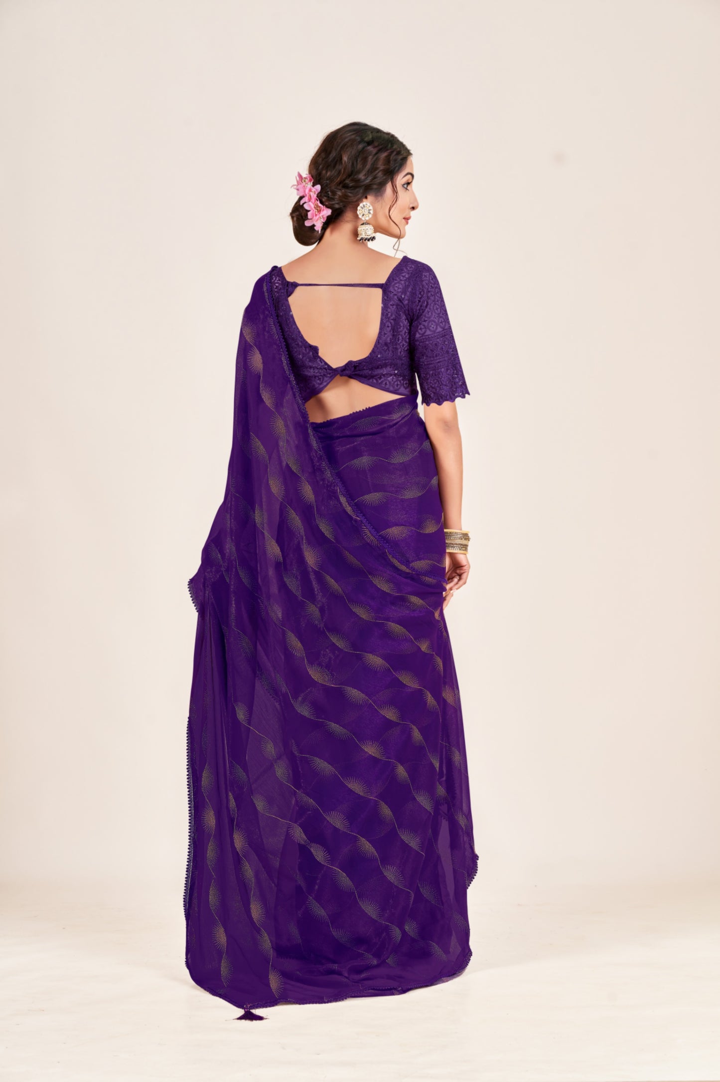 Omega Chiffon Saree with Tone to Tone Matching. *