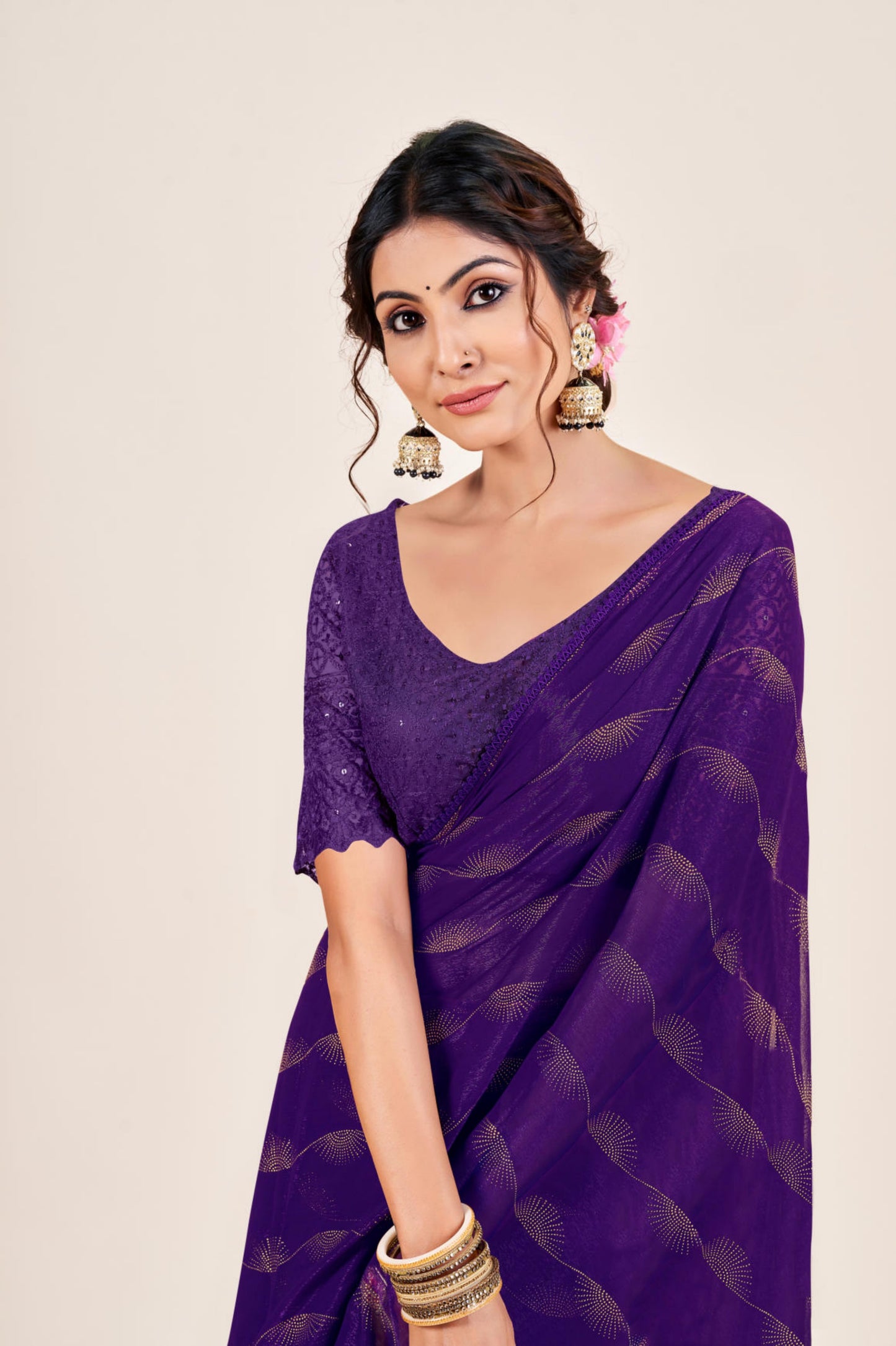 Omega Chiffon Saree with Tone to Tone Matching. *