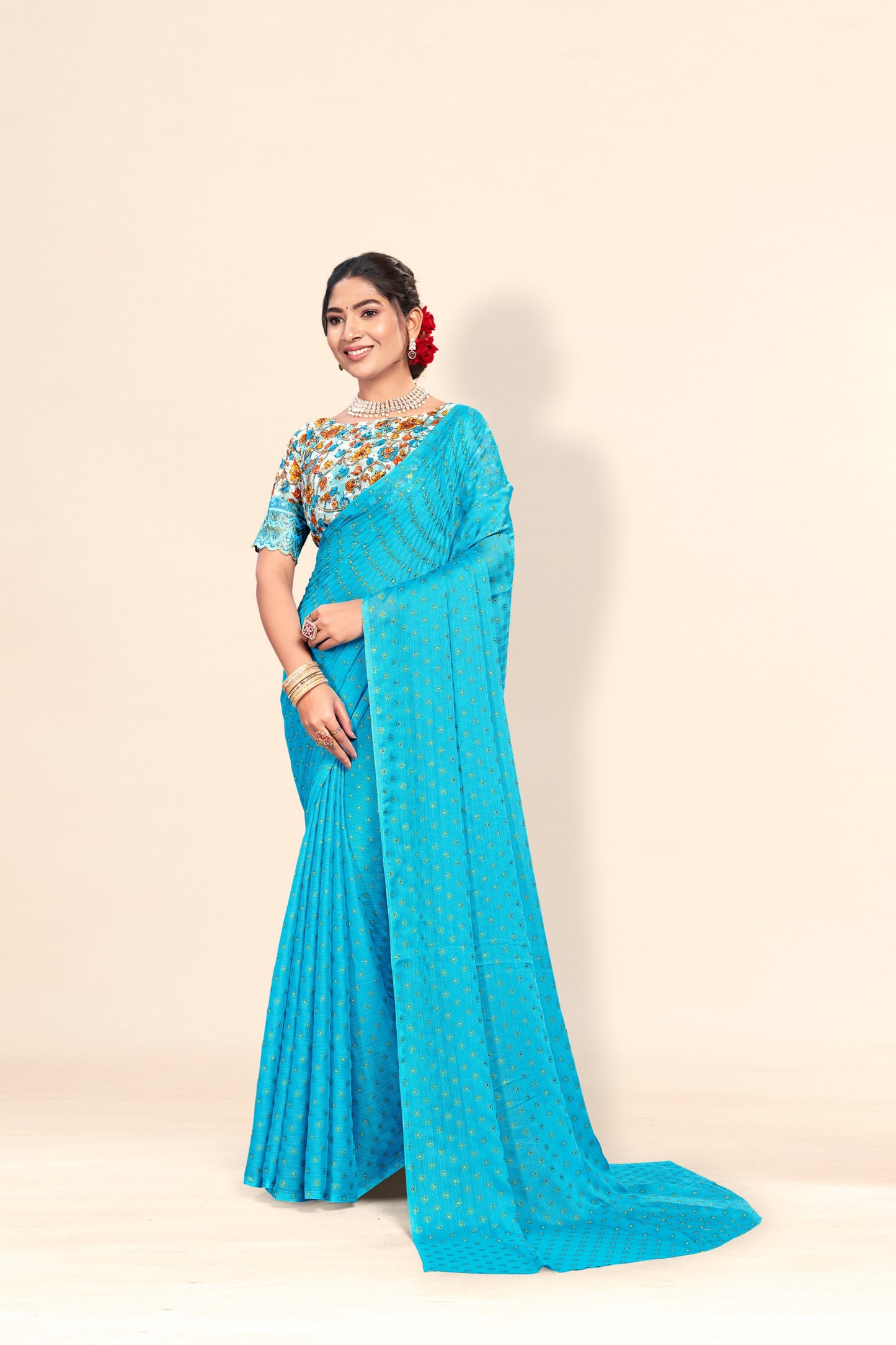 Vande Chiffon Saree with Digital Printed Blouse and Best Selling Saree Design. (8 Colours Available).* ** * *