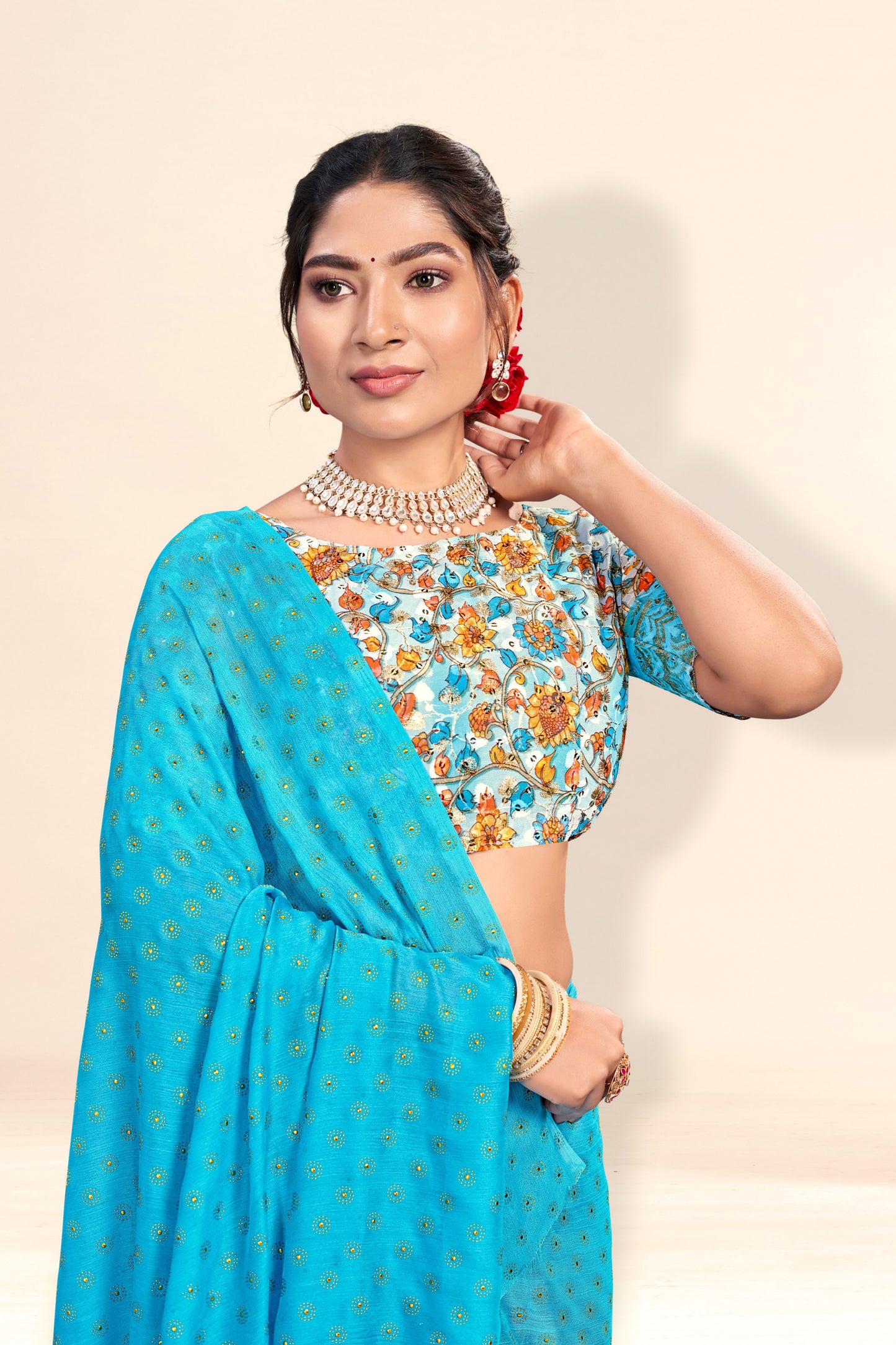 Vande Chiffon Saree with Digital Printed Blouse and Best Selling Saree Design. (8 Colours Available).*