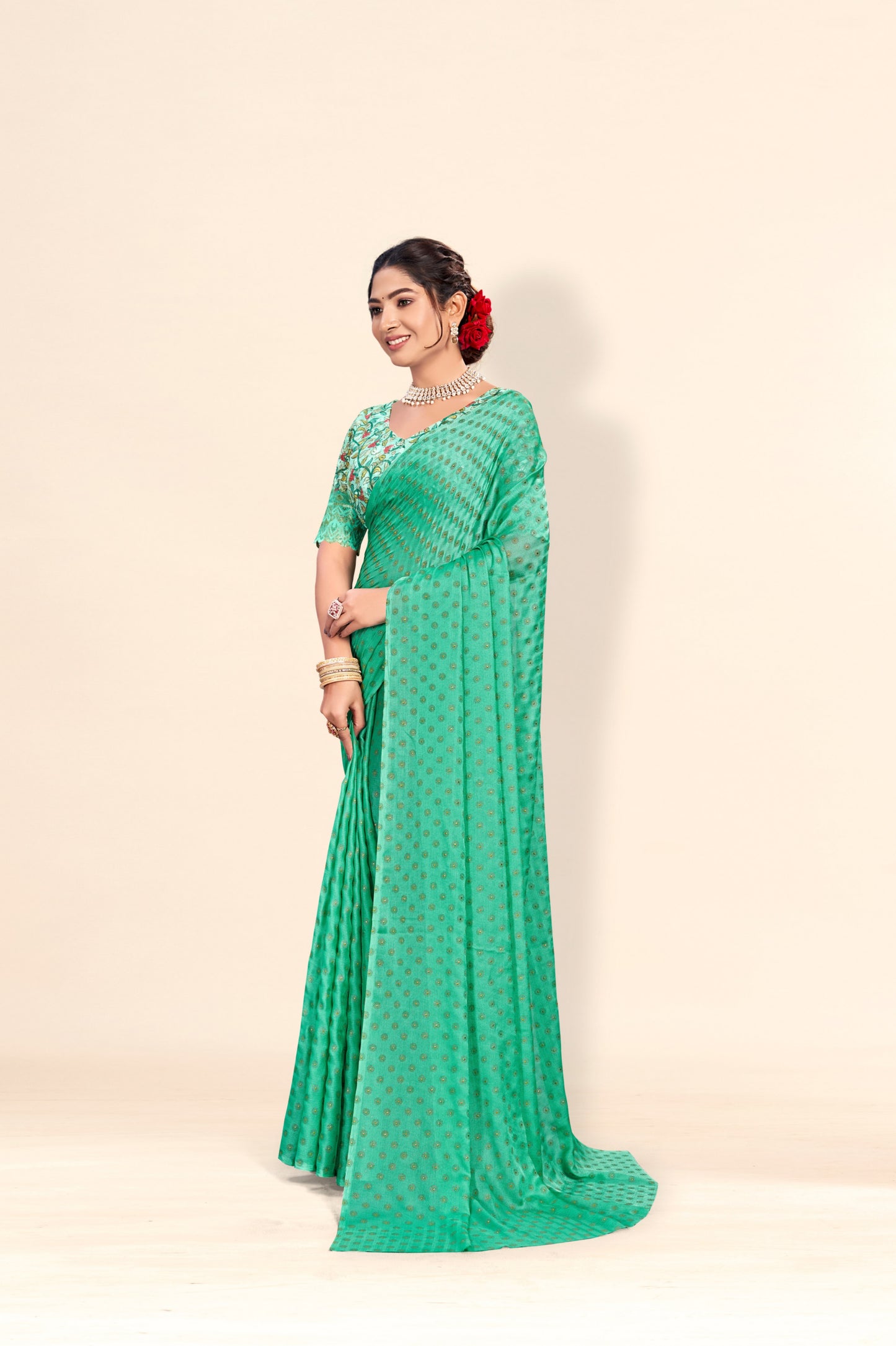 Vande Chiffon Saree with Digital Printed Blouse and Best Selling Saree Design. (8 Colours Available).* ** * *
