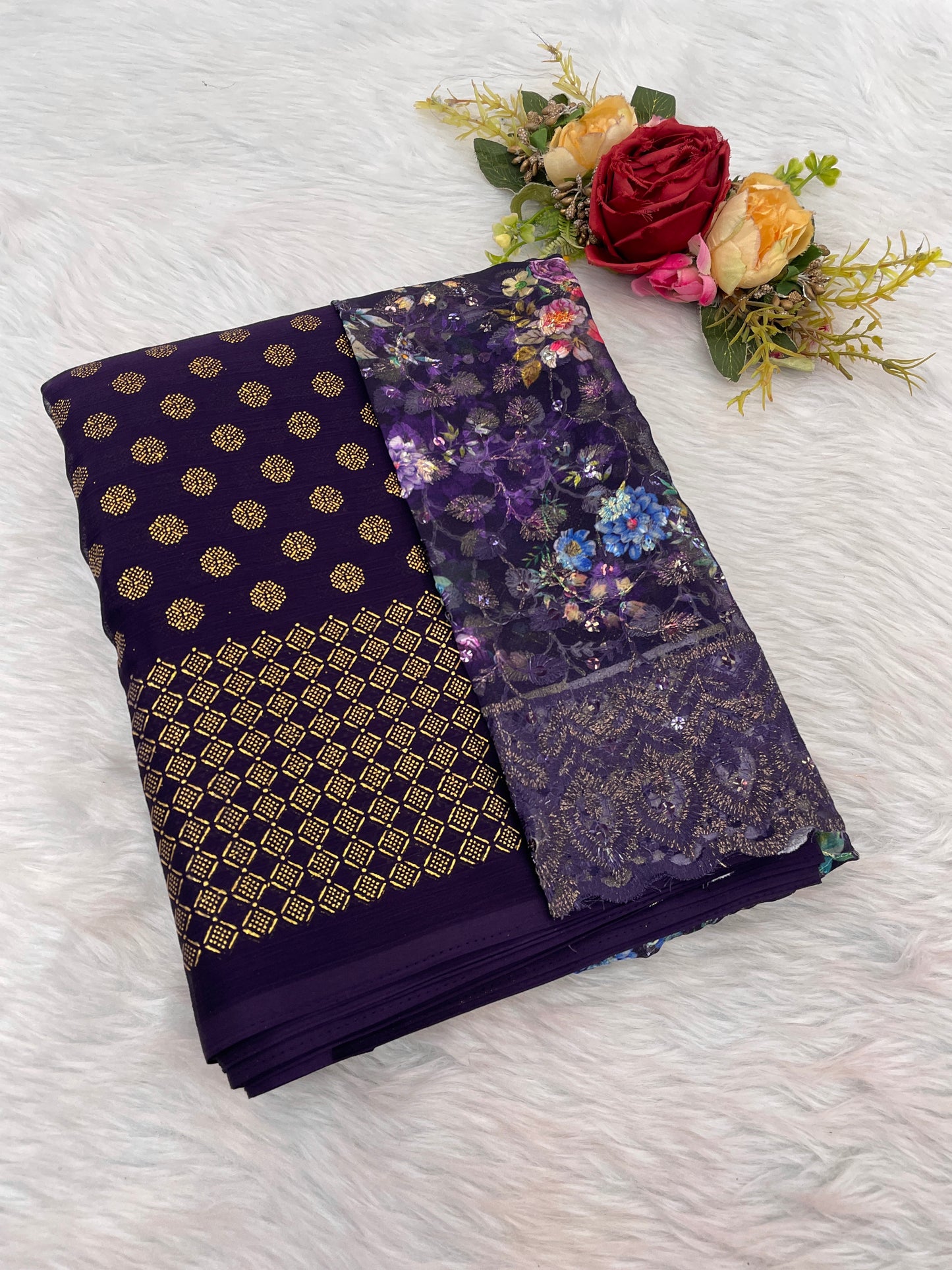 Lado Digital Gold Moss Saree with Digital Printed Blouse and Best Selling Saree Design *