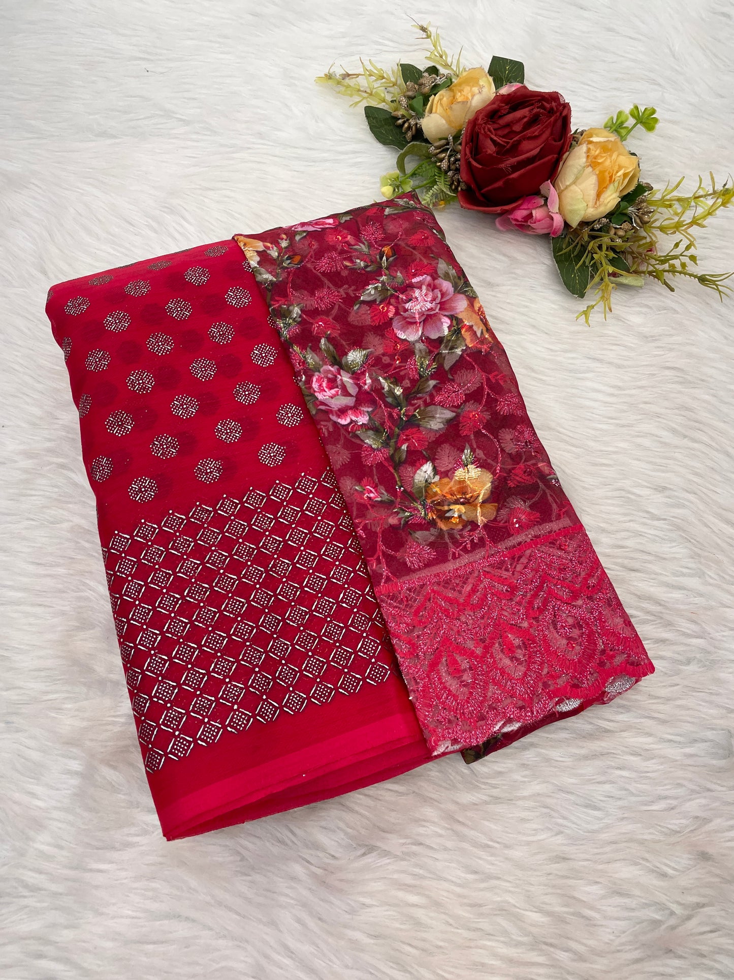 Lado Silver Digital Moss Saree with Digital Printed Blouse and Best Selling Saree Design.