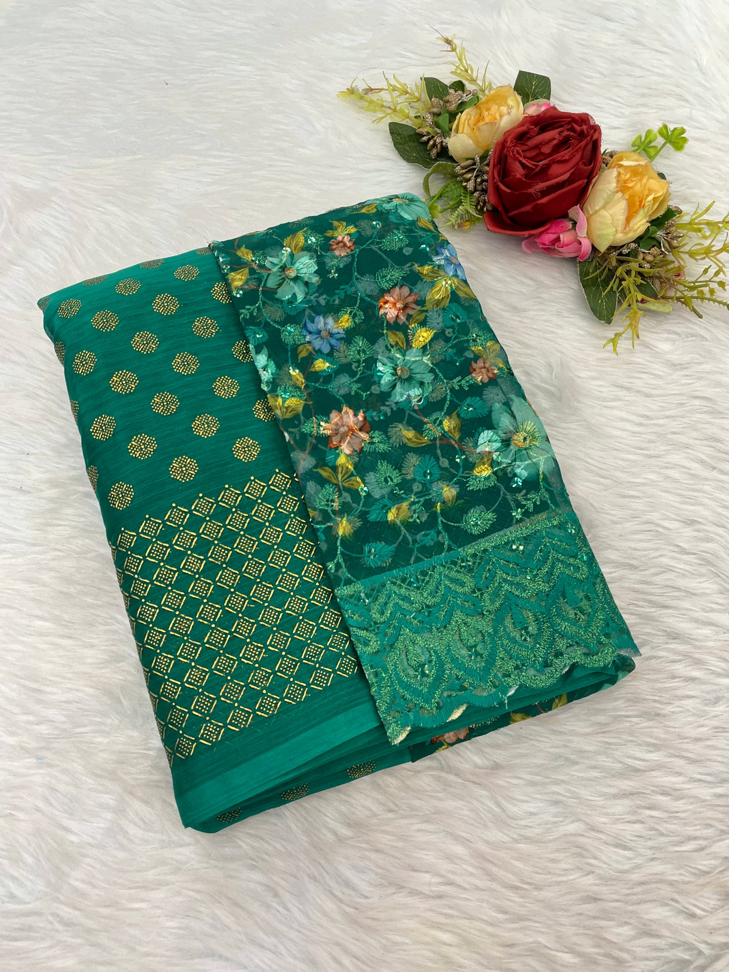 Lado Digital Gold Moss Saree with Digital Printed Blouse and Best Selling Saree Design *