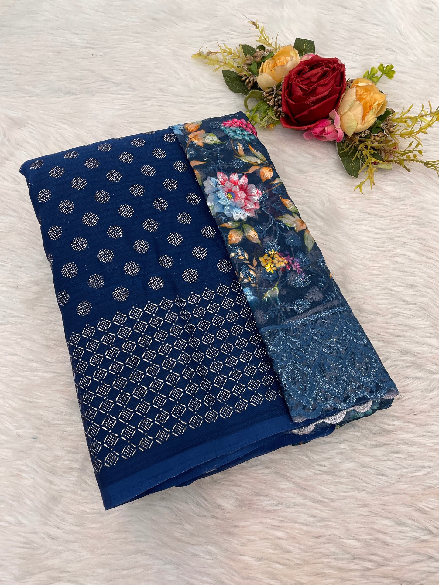 Lado Silver Digital Moss Saree with Digital Printed Blouse and Best Selling Saree Design.