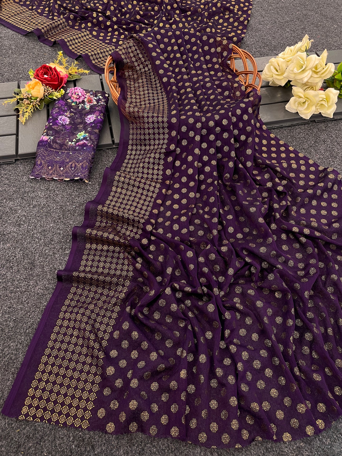 Lado Digital Gold Moss Saree with Digital Printed Blouse and Best Selling Saree Design *