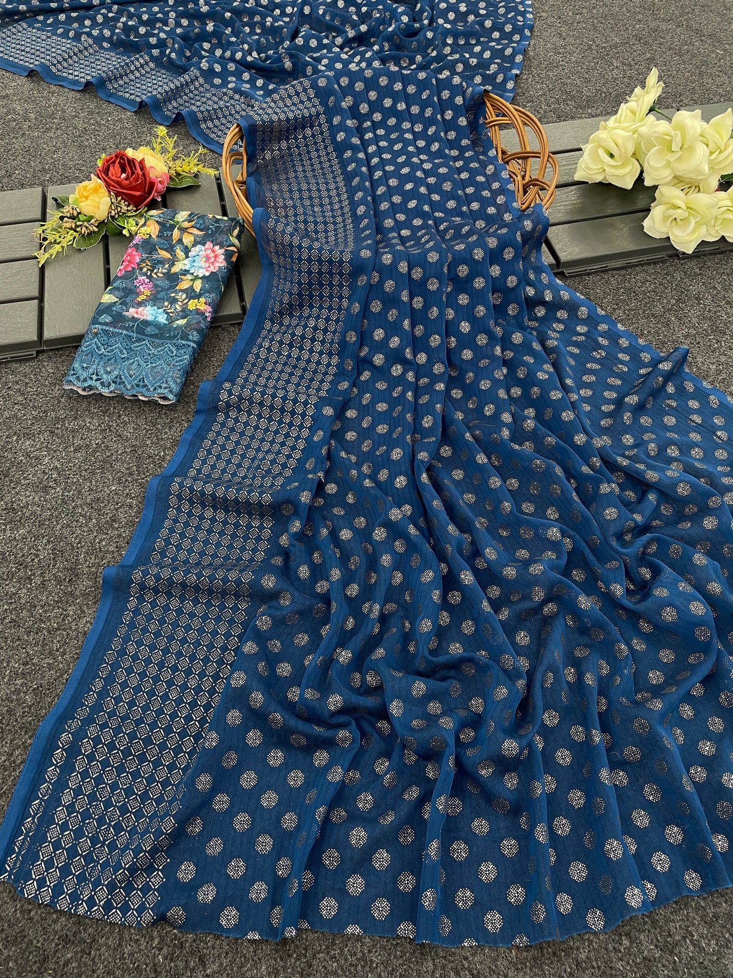 Lado Silver Digital Moss Saree with Digital Printed Blouse and Best Selling Saree Design.