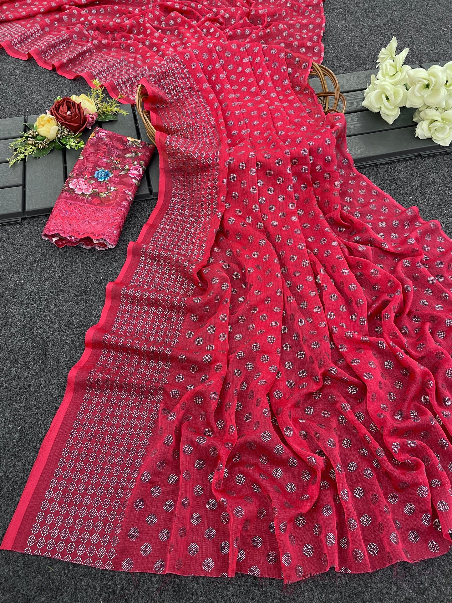 Lado Silver Digital Moss Saree with Digital Printed Blouse and Best Selling Saree Design.