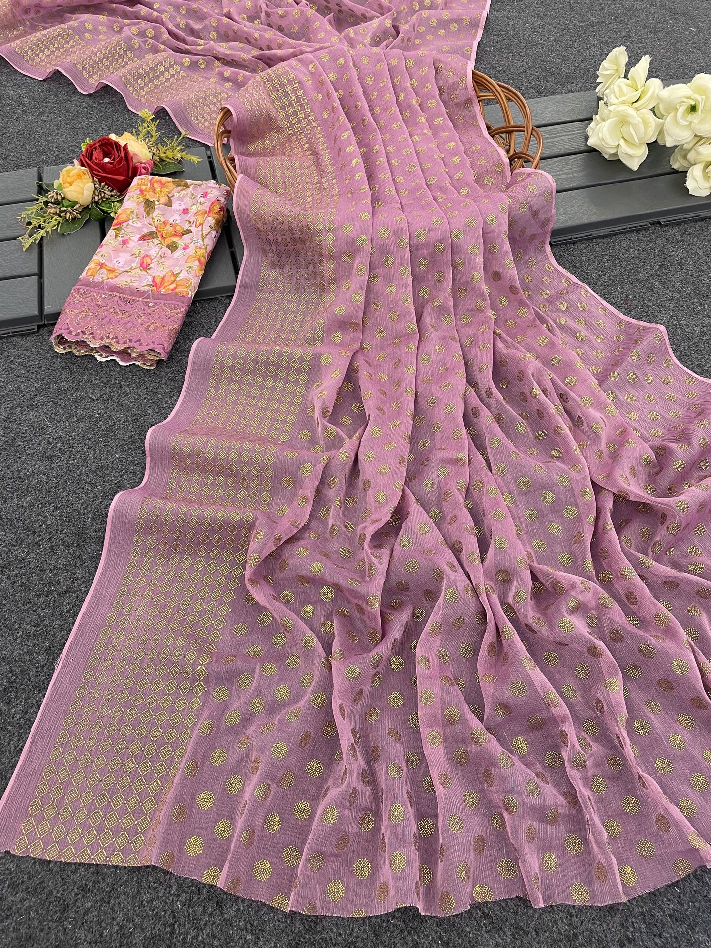 Lado Light Moss Saree with Digital Printed Blouse and Best Selling Saree Design