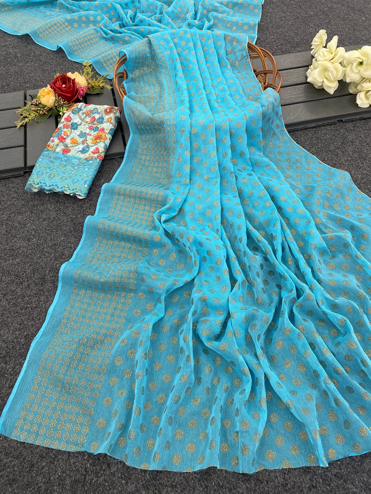 Lado Light Moss Saree with Digital Printed Blouse and Best Selling Saree Design