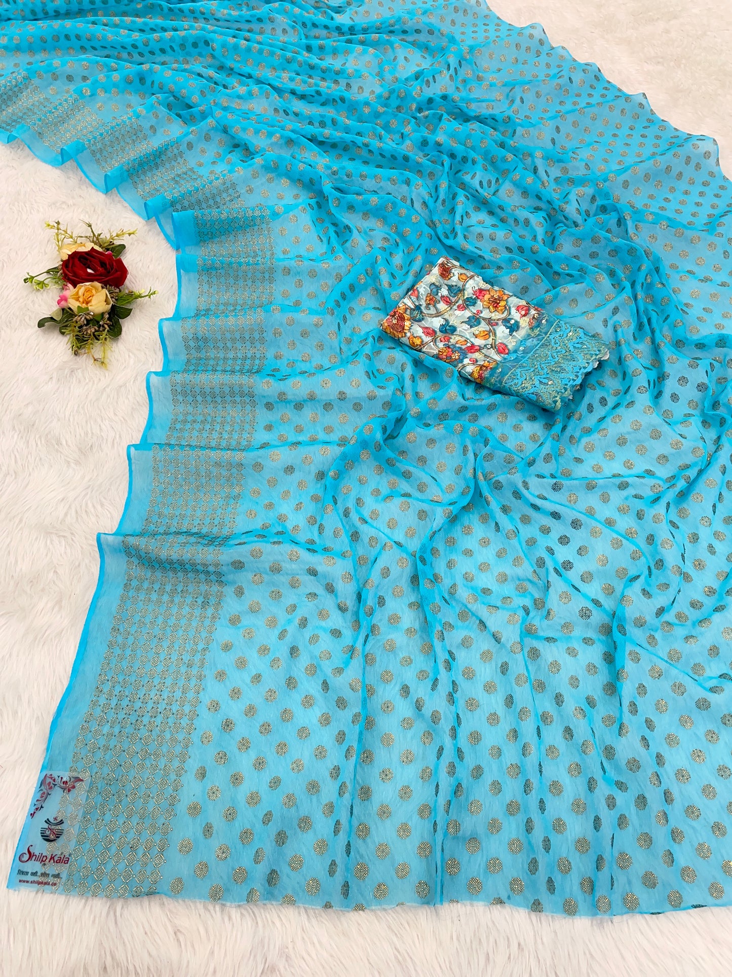 Lado Light Moss Saree with Digital Printed Blouse and Best Selling Saree Design
