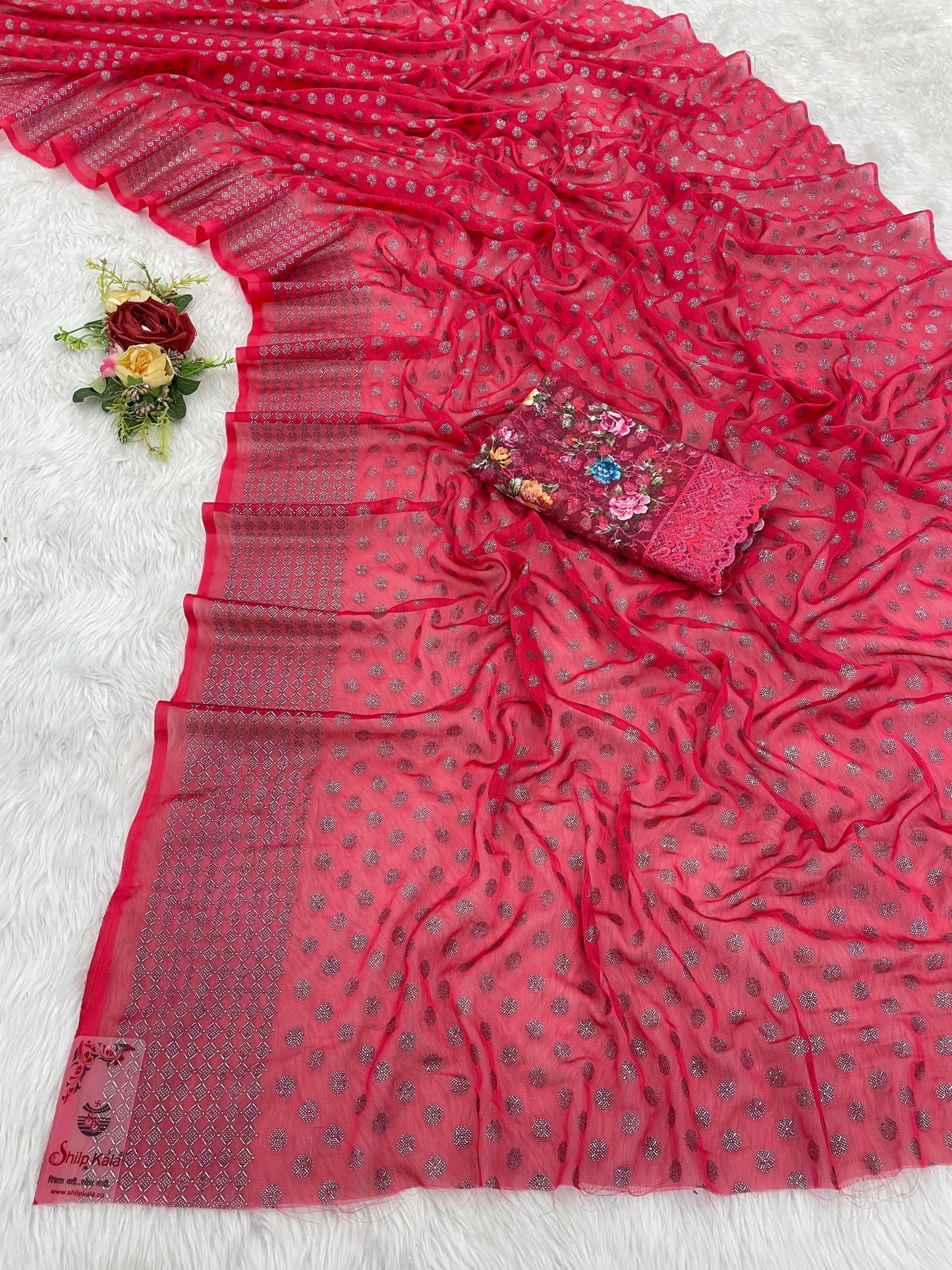 Lado Silver Digital Moss Saree with Digital Printed Blouse and Best Selling Saree Design.