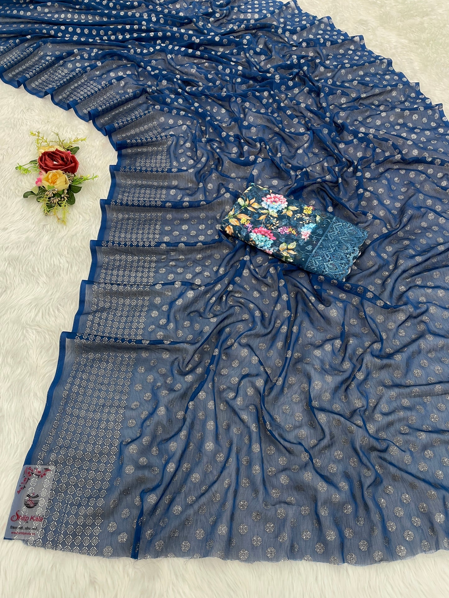 Lado Silver Digital Moss Saree with Digital Printed Blouse and Best Selling Saree Design.