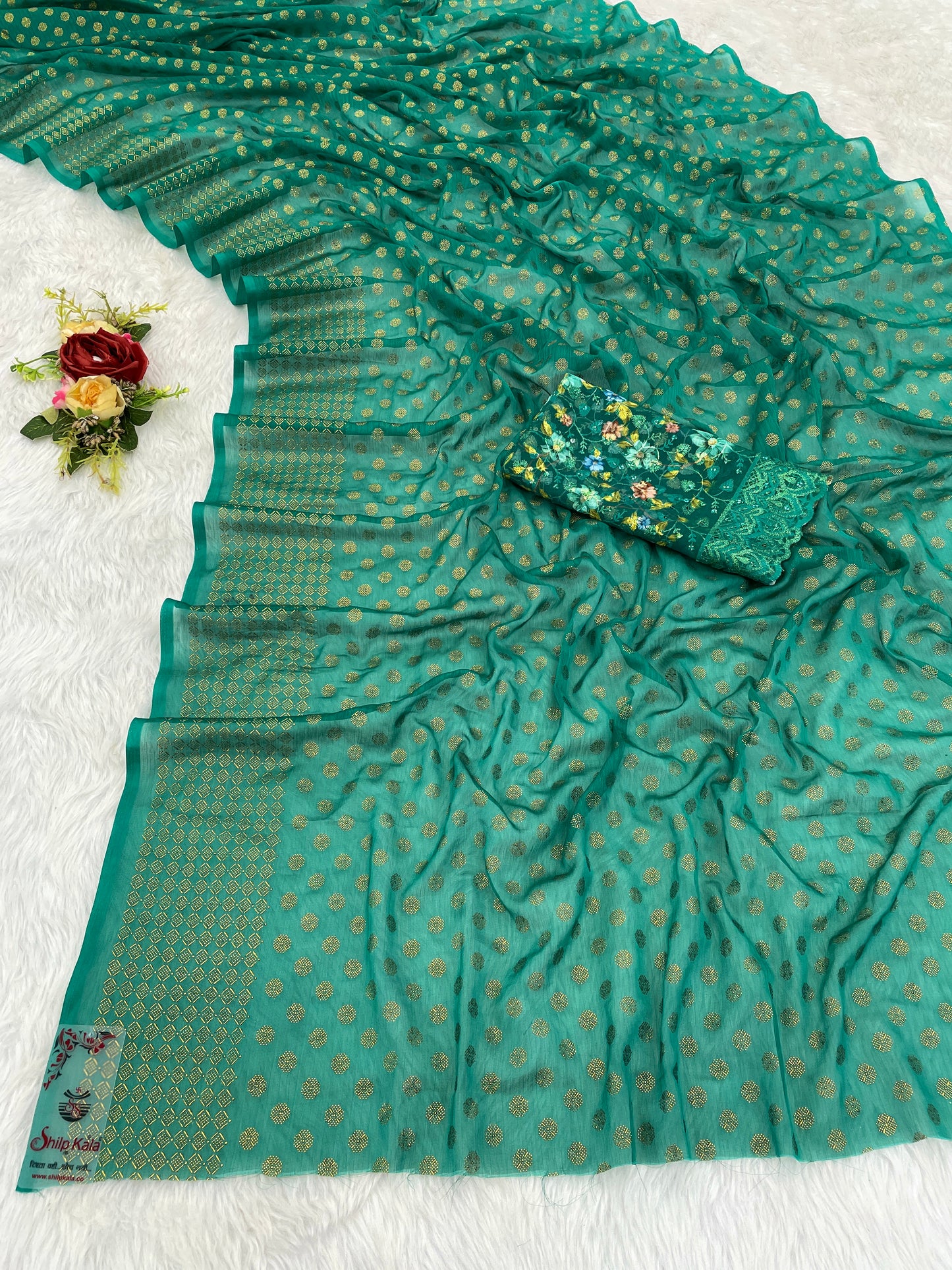 Lado Digital Gold Moss Saree with Digital Printed Blouse and Best Selling Saree Design *