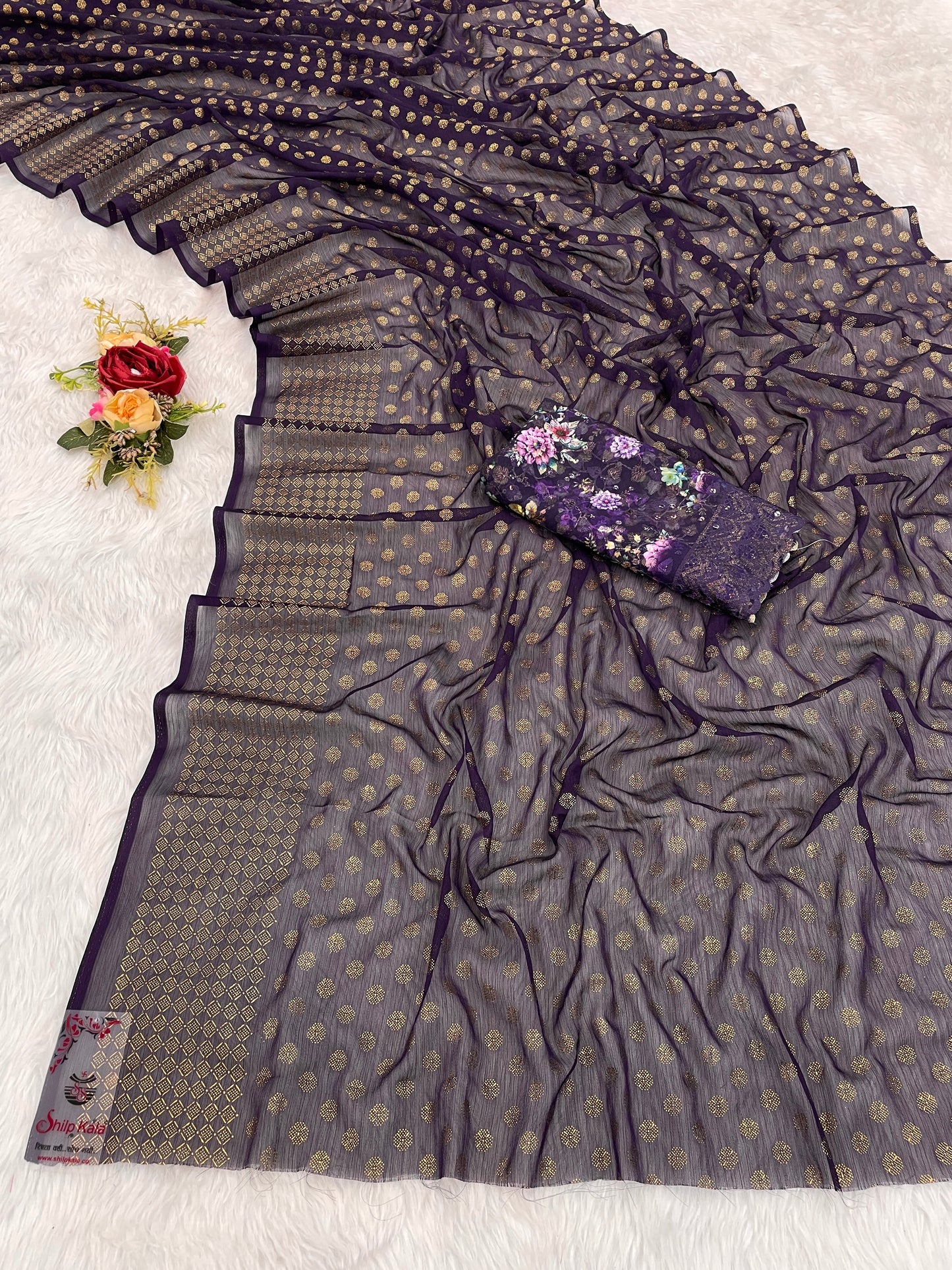 Lado Digital Gold Moss Saree with Digital Printed Blouse and Best Selling Saree Design *