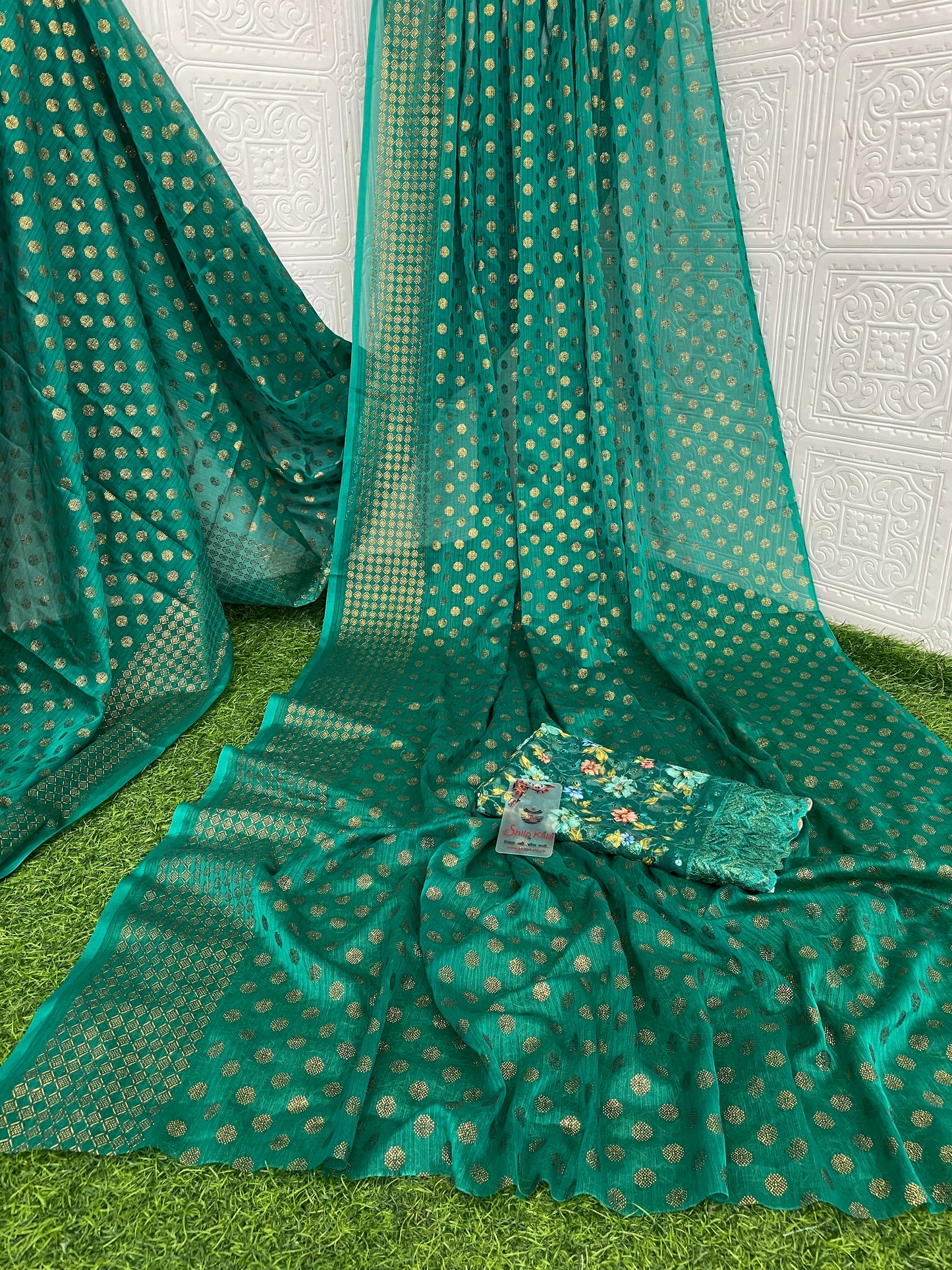 Lado Digital Gold Moss Saree with Digital Printed Blouse and Best Selling Saree Design *