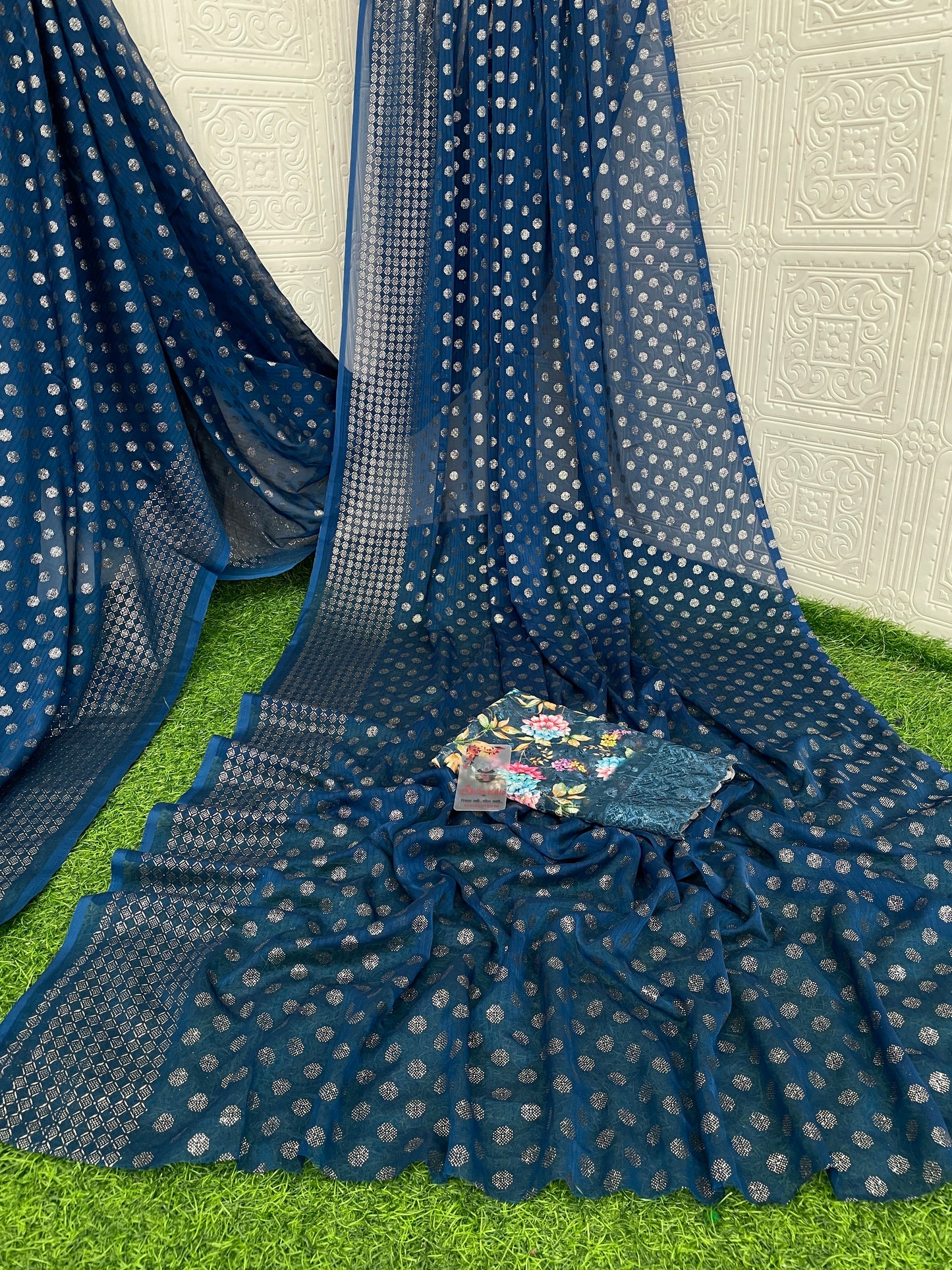 Lado Silver Digital Moss Saree with Digital Printed Blouse and Best Selling Saree Design.