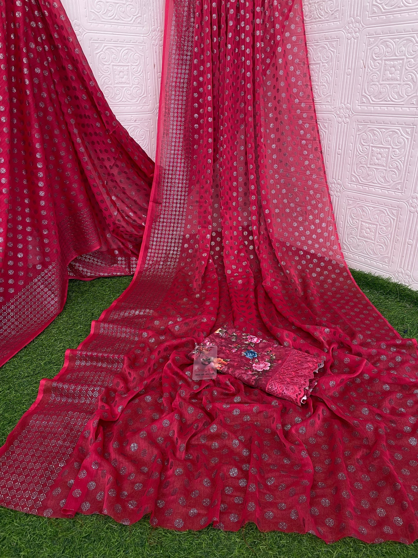 Lado Silver Digital Moss Saree with Digital Printed Blouse and Best Selling Saree Design.