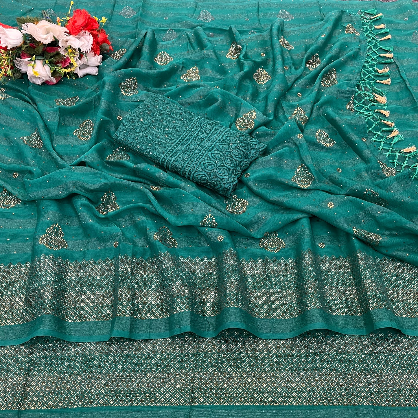 Shubhnamastu Multicolor Jari Patta Saree with Elegant Design (8 Colours Available). **