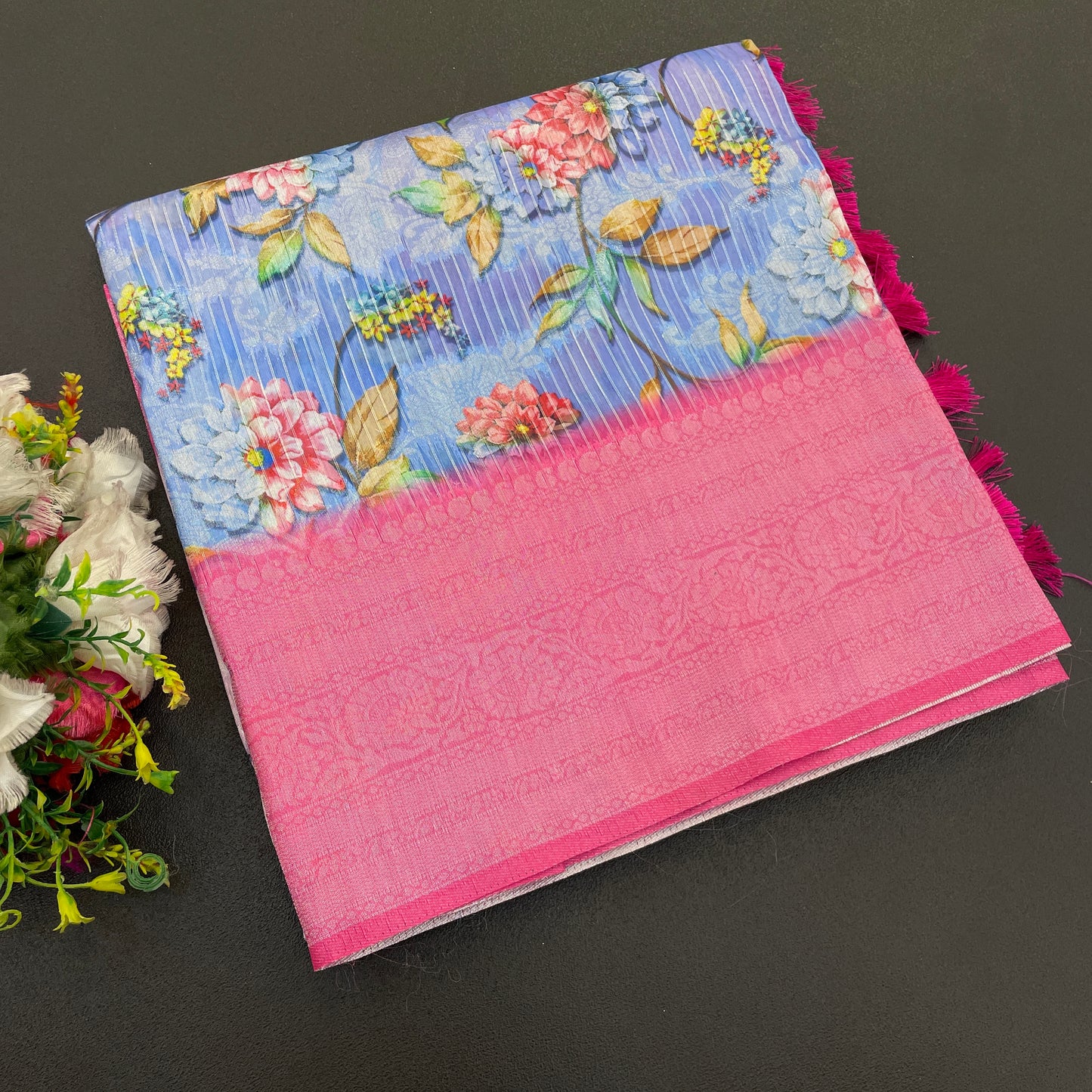 Sparkle Rang Phool Polyester Saree – A Bloom of Vibrant Elegance