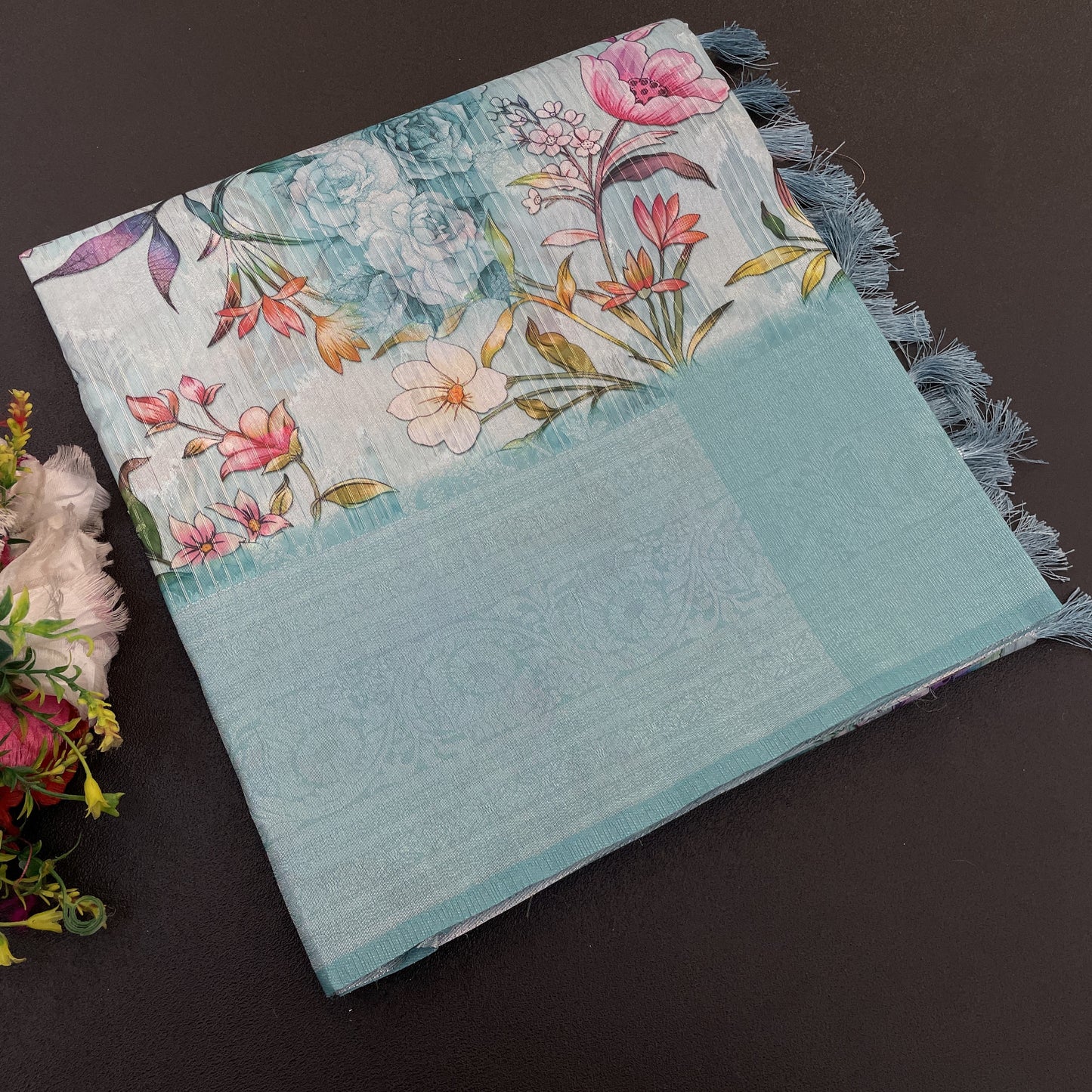 Sparkle Rang Phool Polyester Saree – A Bloom of Vibrant Elegance