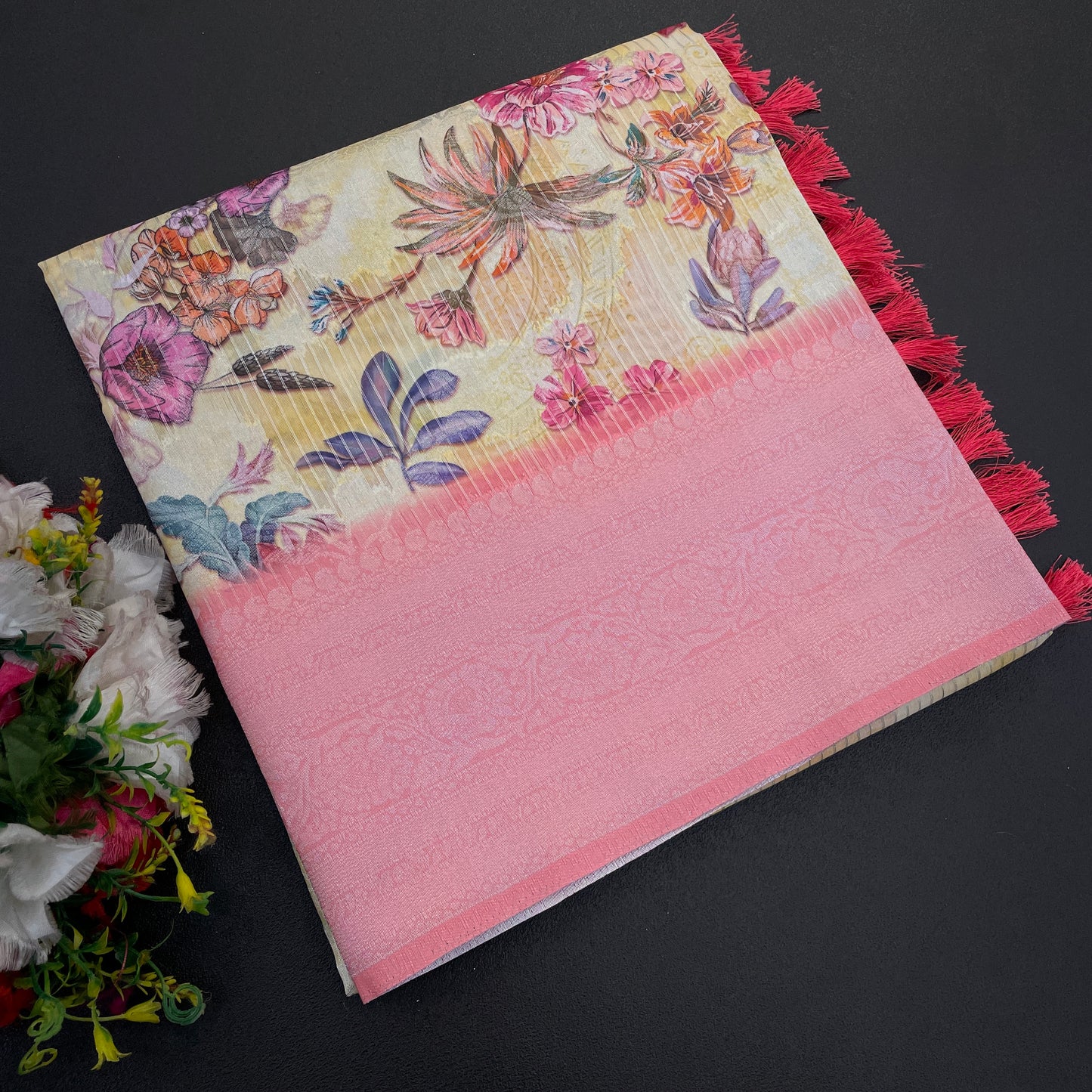 Sparkle Rang Phool Polyester Saree – A Bloom of Vibrant Elegance